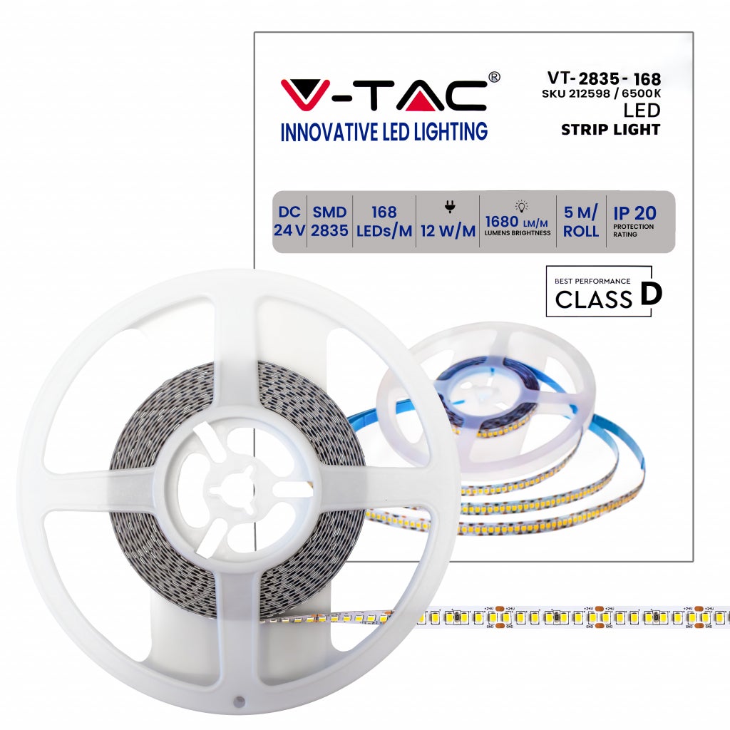 Taśma LED SMD2835 12W/m 5m 168 LED/m 140LM/W 24V 6500K IP20 10mm