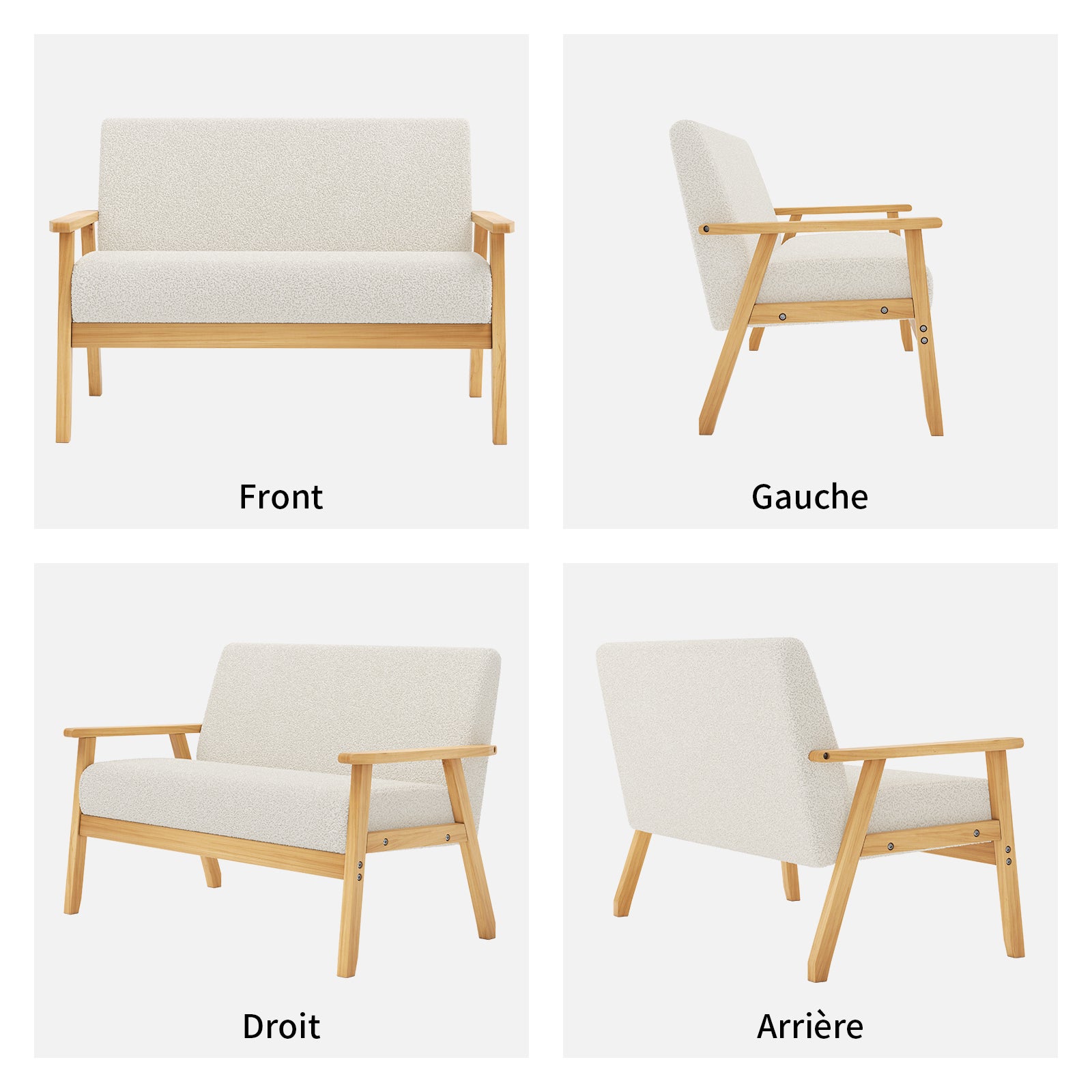 Canapé 2 Places en Velours Teddy Confortable pour Salon,Pieds en Bois,Fauteuil Simple Scandinave,107x60x76cm，Beige - 4