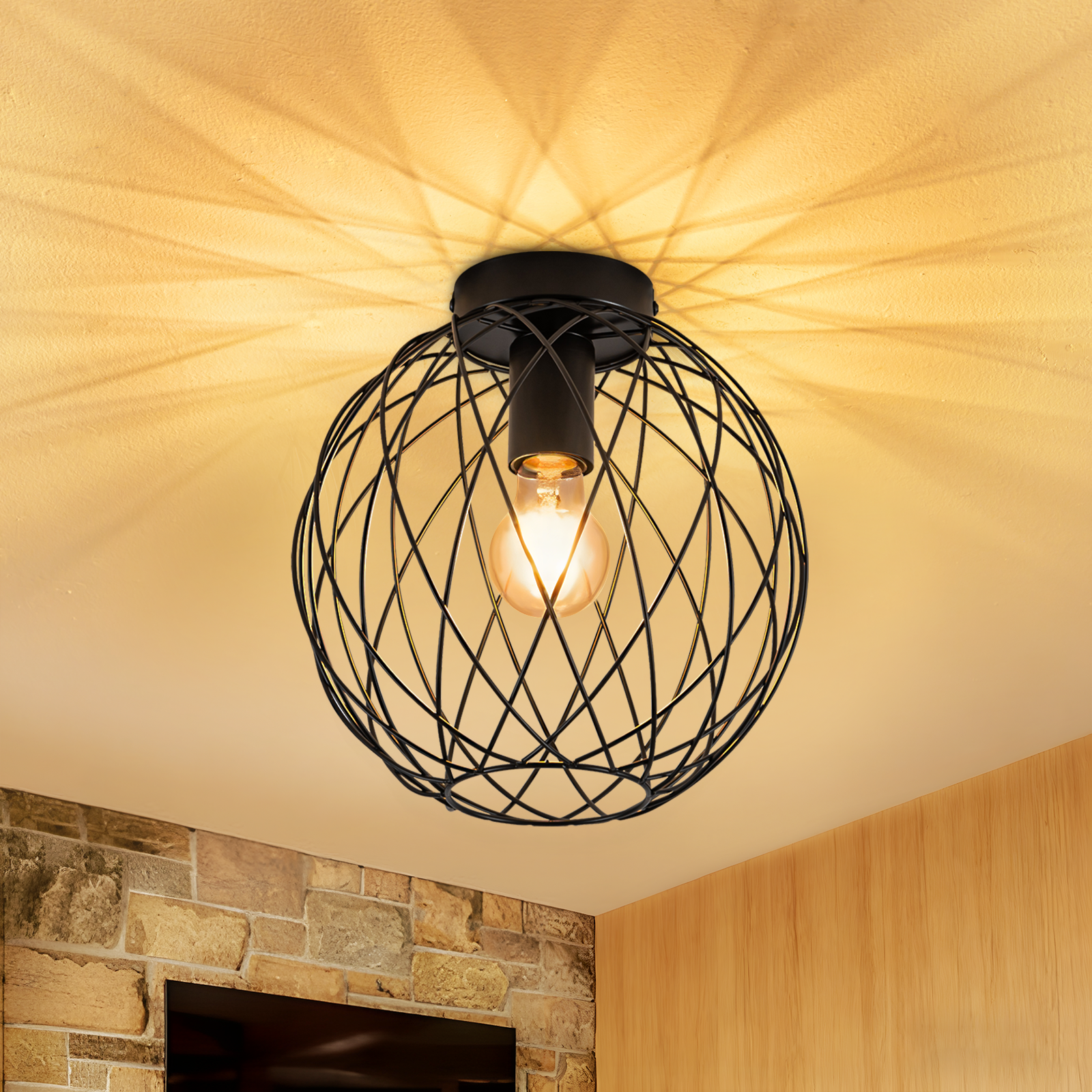 ZMH Lampa Sufitowa Industrialna Czarna Ø20cm Retro Styl Metalowa E27 Do Kuchni Przedpokoju i Sypialni