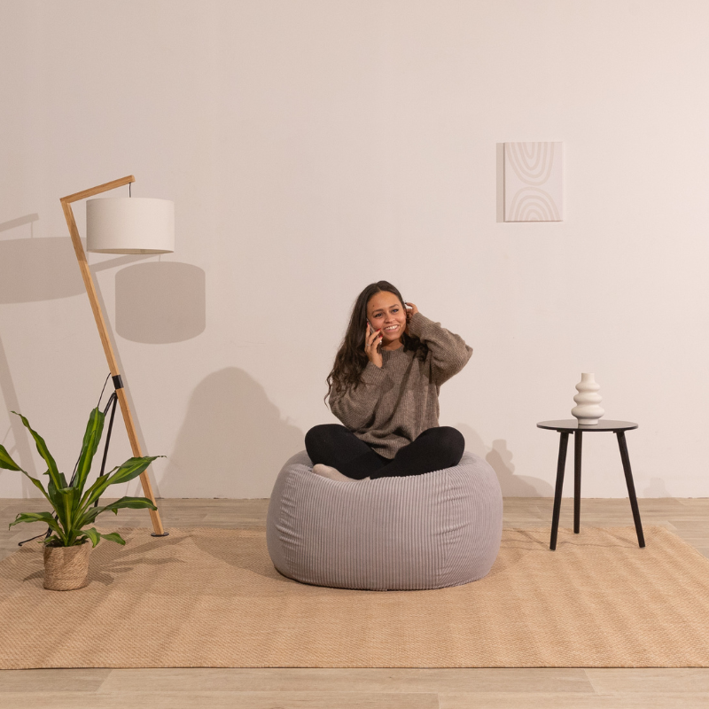 Pouf poire déhoussable velours côtelé BANANAIR 105x85 cm gris clair - 5