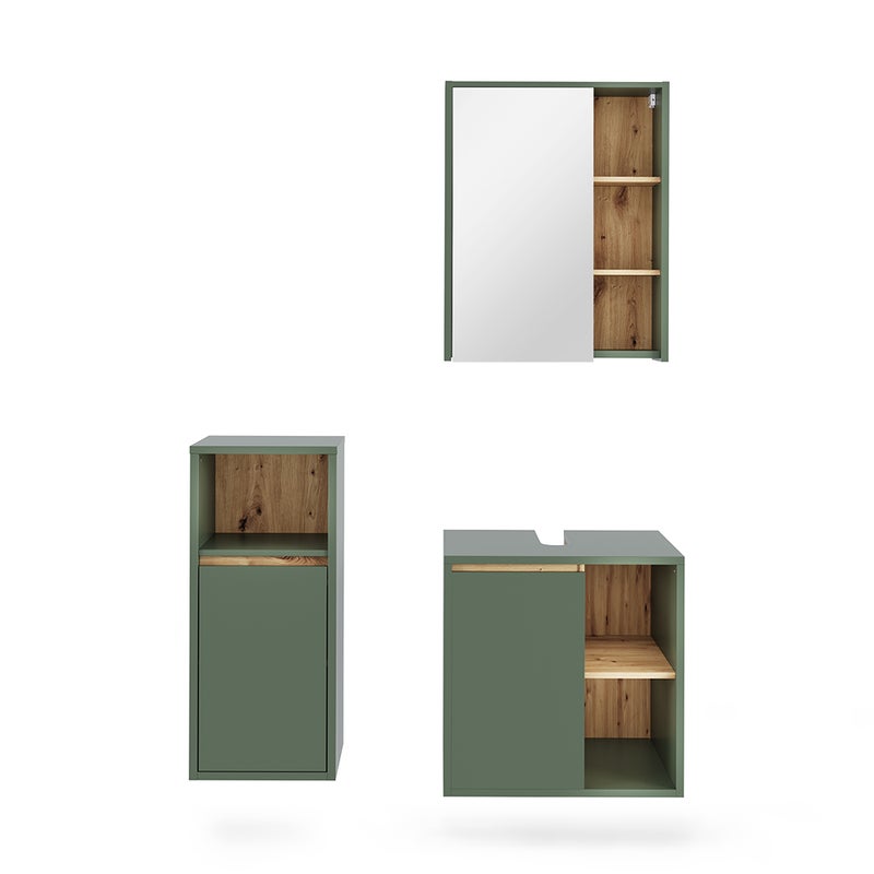 Vicco Zestaw mebli łazienkowych Viola, Zielony/rzemieślniczy, 3 części