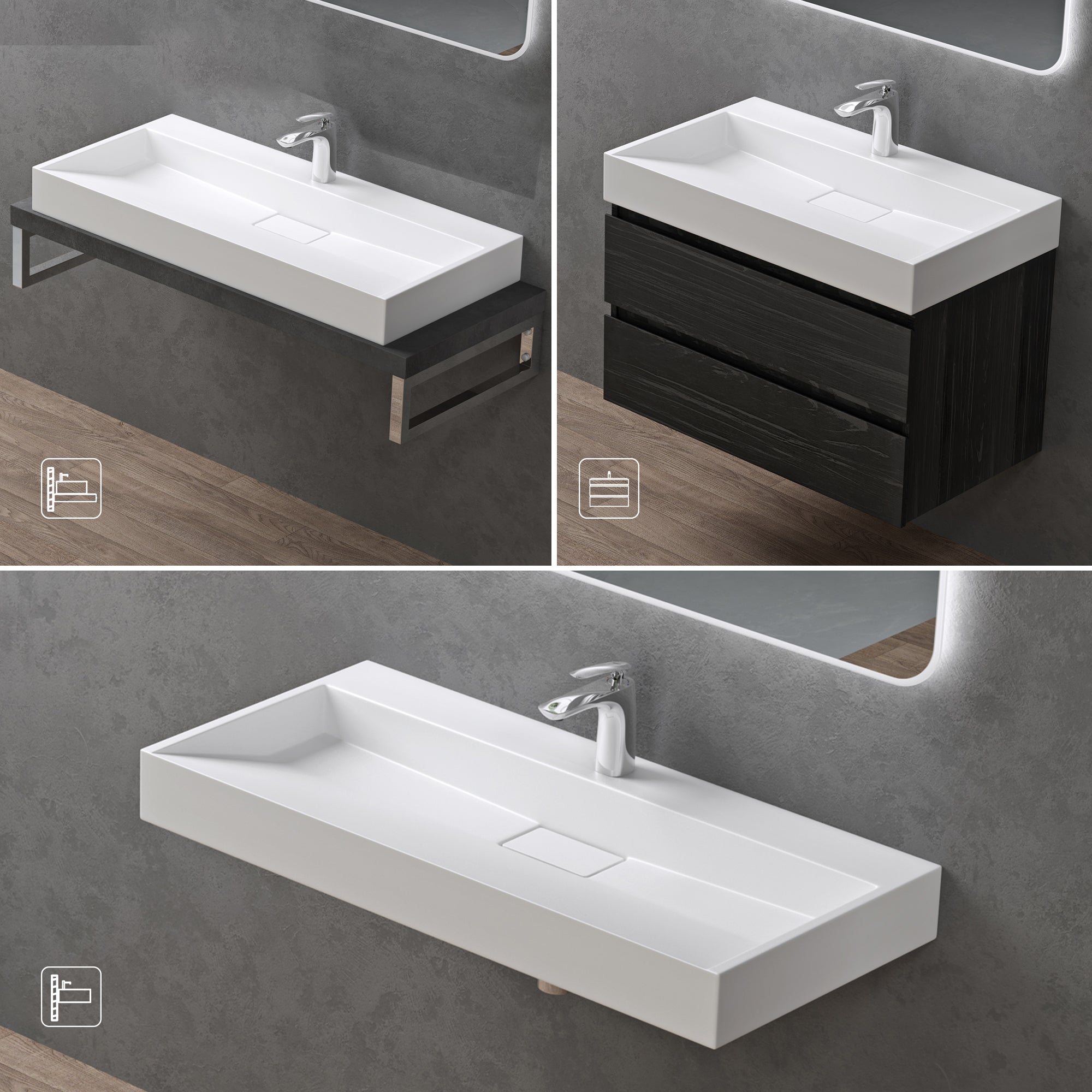 Lavabo Suspendu, Vasque à Poser, Lave-Mains Rectangulaire, 100x46x11cm, Blanc Mat, avec Bonde, Colossum19 doporro - 4