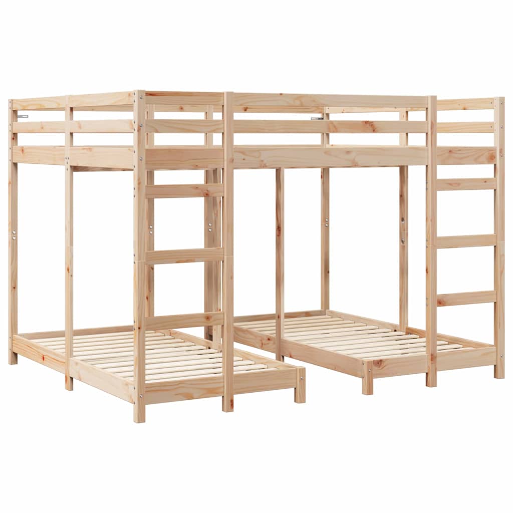 Cadre de lit superposé triple, marron, en pin massif, 160 × 200 cm - 3