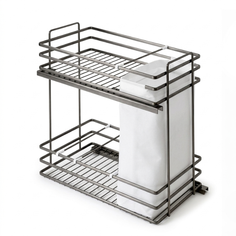 Botellero extraíble deluxe grafito para mueble cocina 70x15 cm | especiero con bolsa de tela opcional y cierre suave