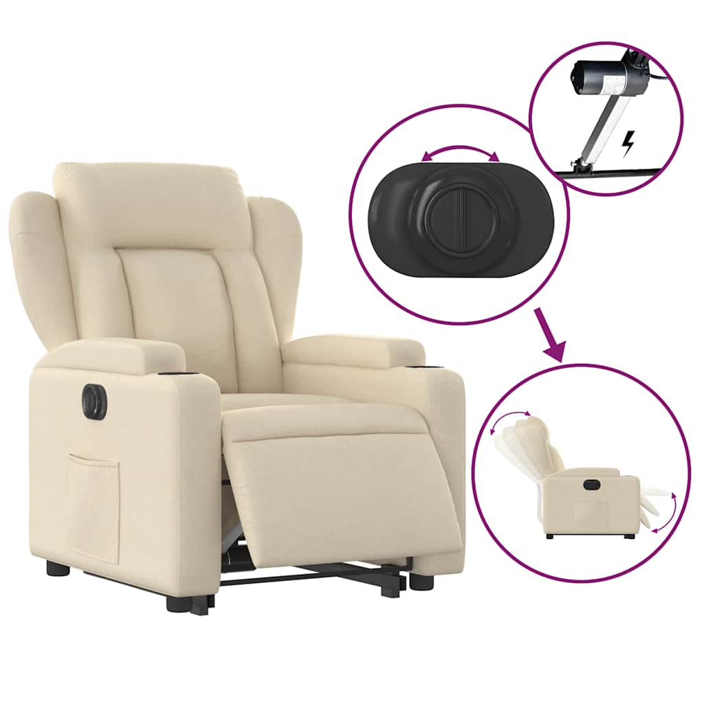 Fauteuil inclinable électrique crème tissu - 6