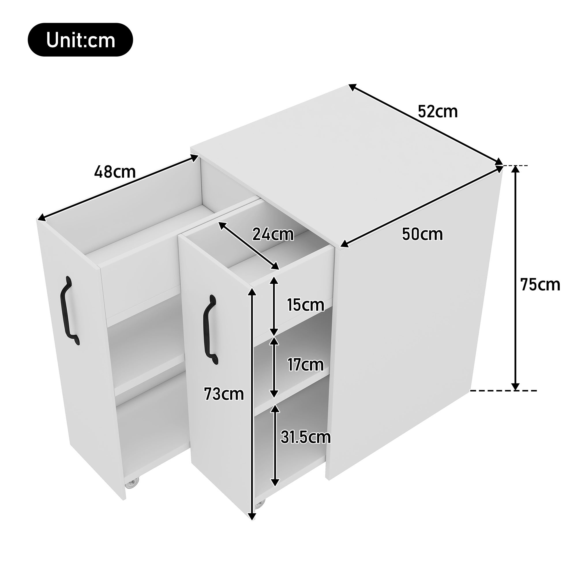 Commode avec 2 portes extractibles - 52 x 50 x 75 - Panneau de particules - Blanc - 6