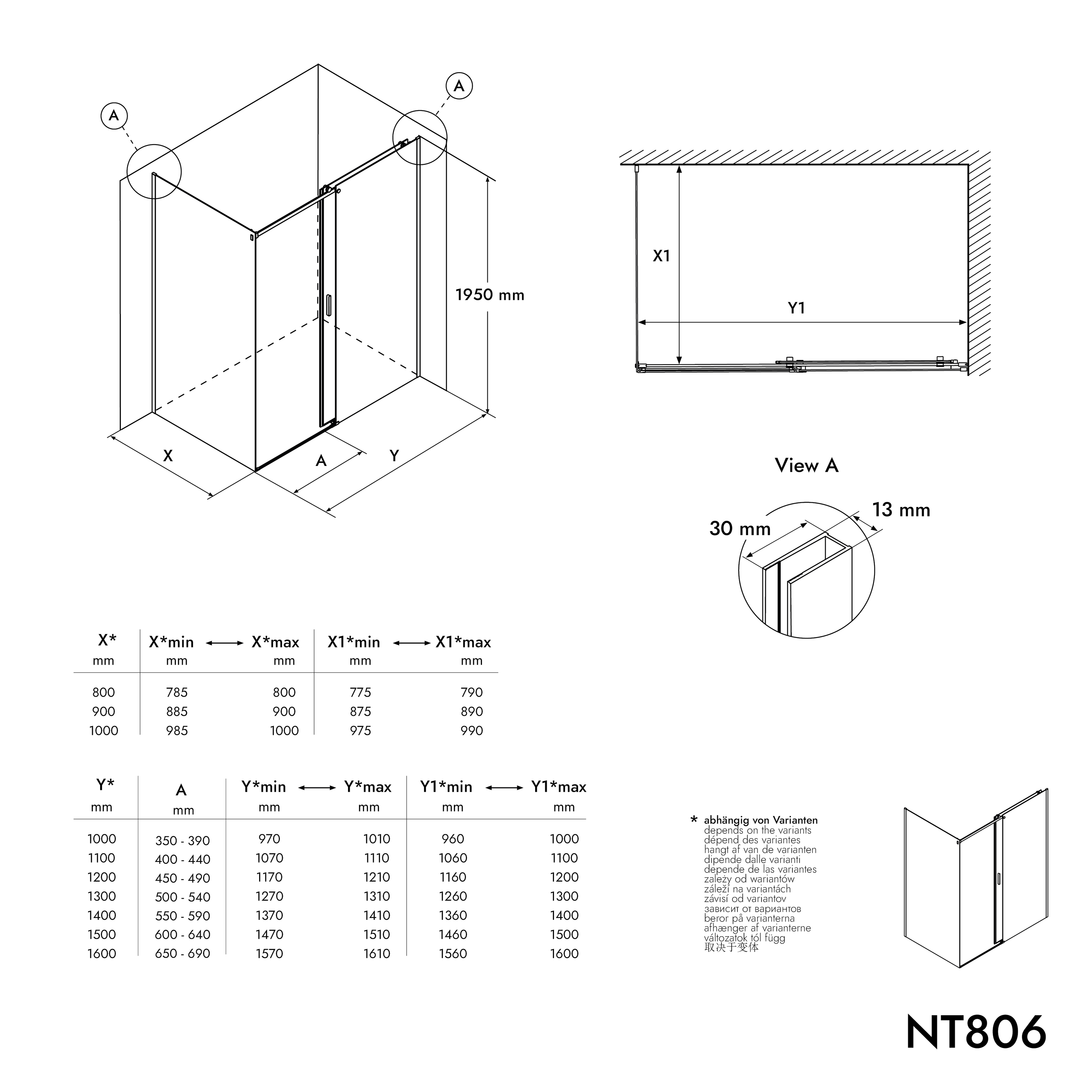 Bernstein Kabina prysznicowa NT806 FLEX - szkło szare bezpieczne ESG 8mm - 100x100 cm - 5