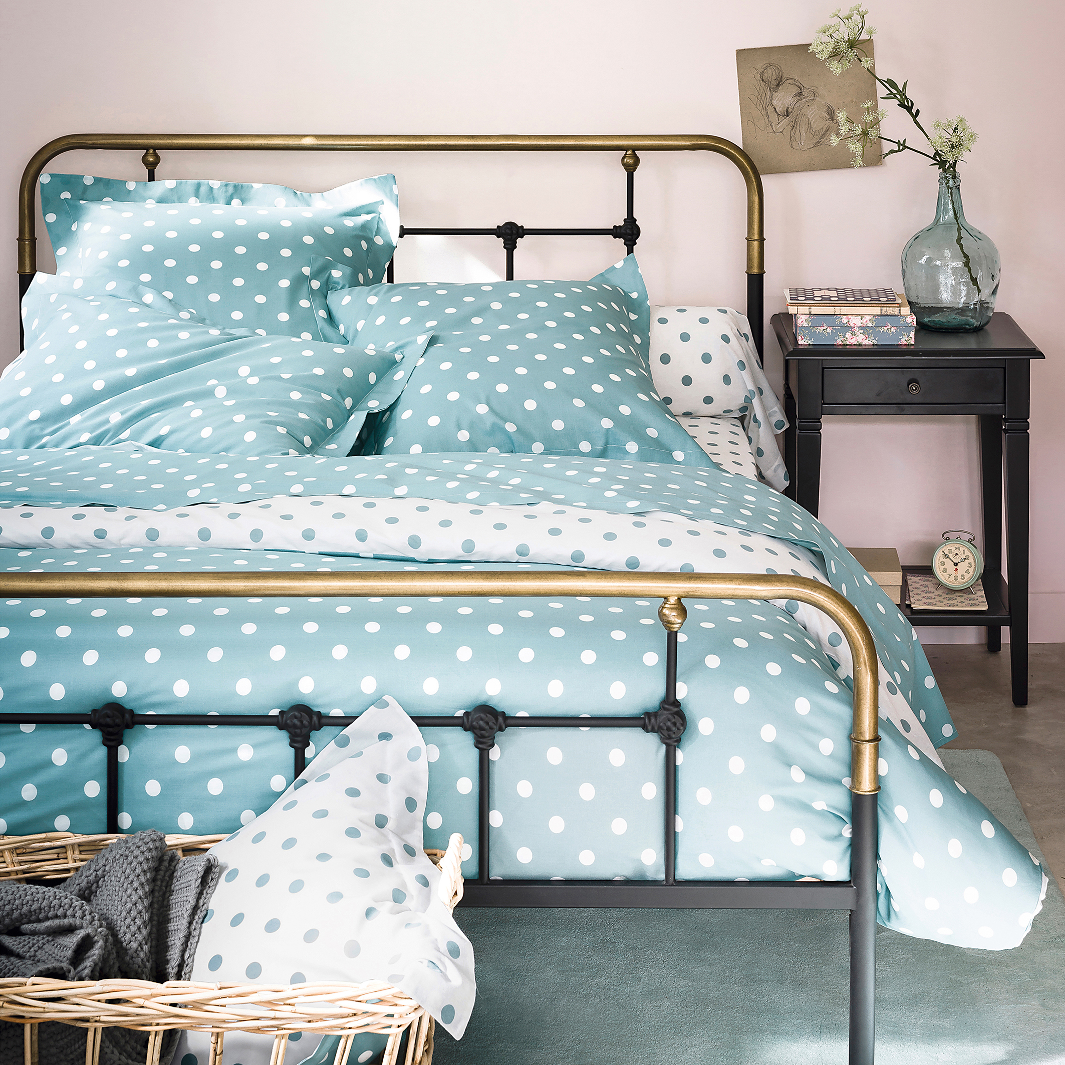 Housse de couette pur coton imprimé pois, Clarisse - Beige/blanc - 240 x 220 cm - 5