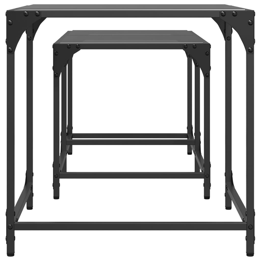 2 peças Mesas de Café，Mesa de centro Nesting com tampo de vidro preto em aço CFW669165 - 4