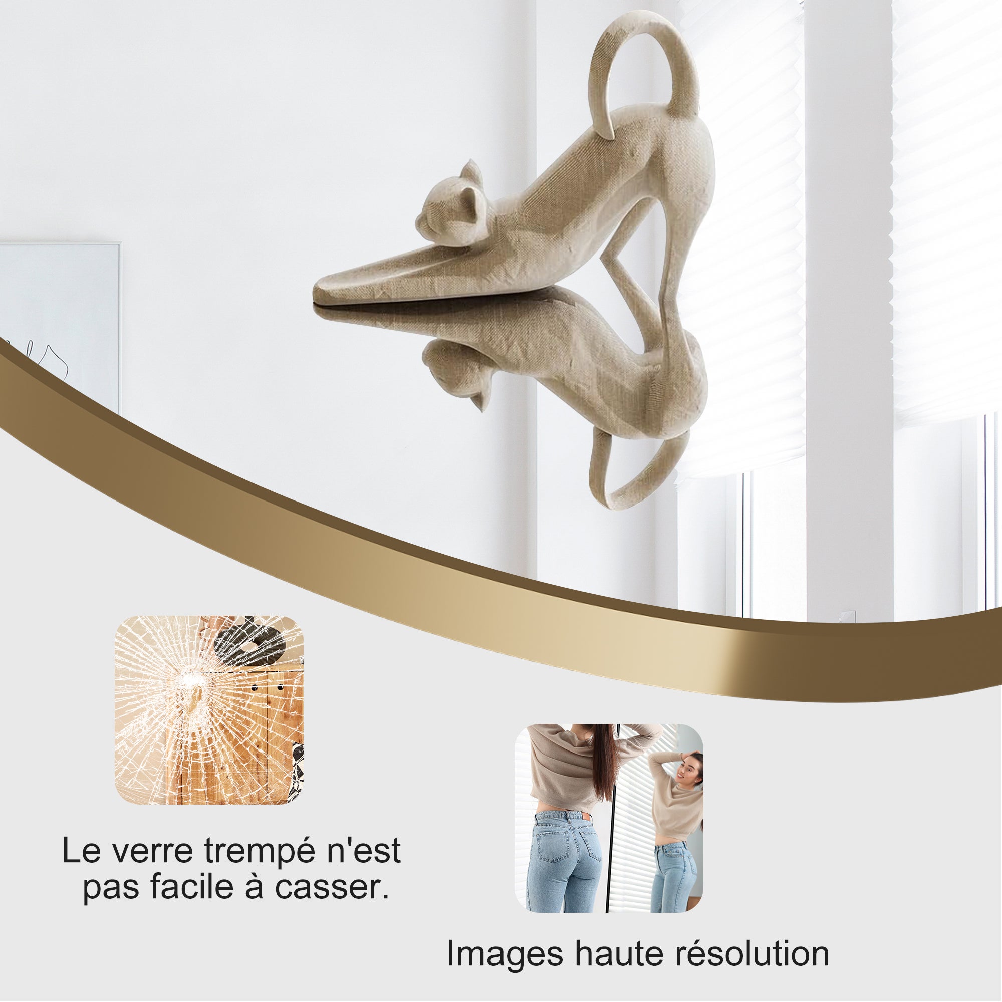Miroir pleine longueur 177 x 77 cm, miroir de sol avec cadre en aluminium, miroir sur pied arqué lisse, doré - 5