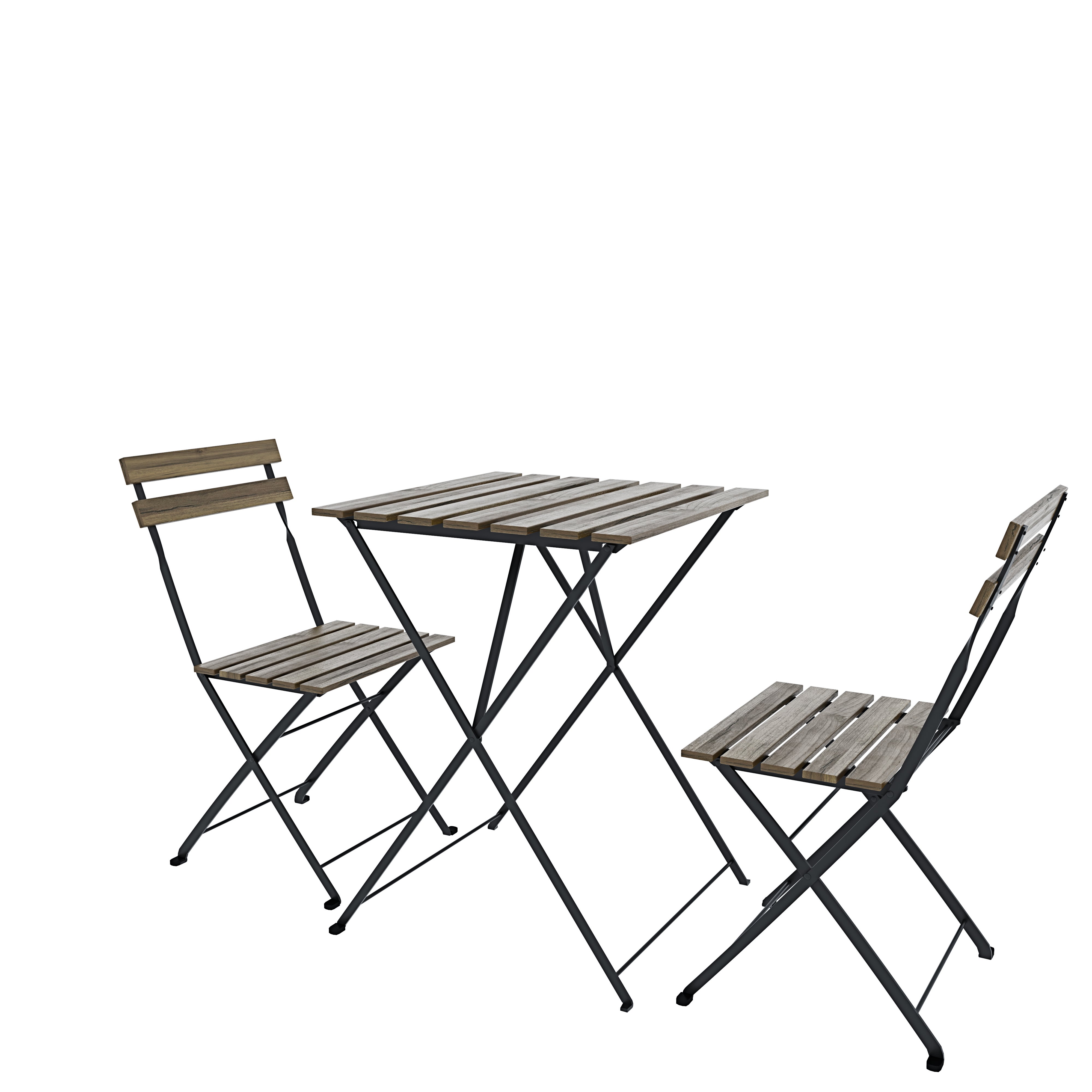 Set Bistrot 2 Sedie Con Tavolino Pieghevole Salvaspazio In Legno Di Acacia E Metallo Salottino Salotto Patio Giardino Balcone Veranda Esterno Marrone - 7