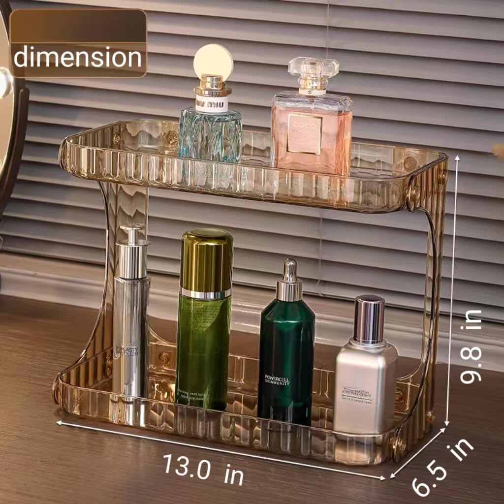 Baño de lujo ligero, estante de doble capa, lavamanos, estante de almacenamiento de productos para el cuidado de la piel, marrón ámbar - 6