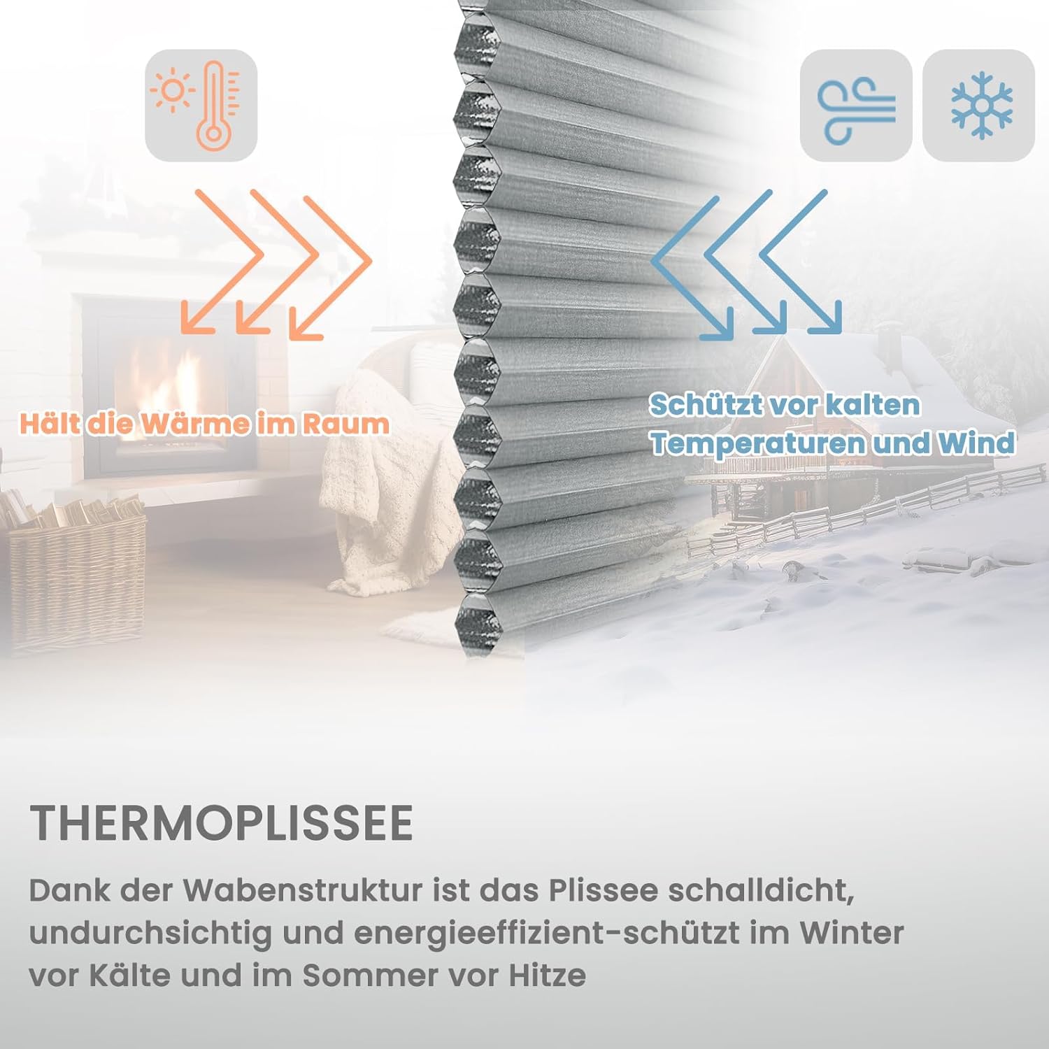 WOLTU Store plissé nid d'abeille 60x120cm sans perçage avec Porte-Pince,Store plissé antisolaire avec Feuille d'aluminium intégrée, Blanc+Bleu - 3