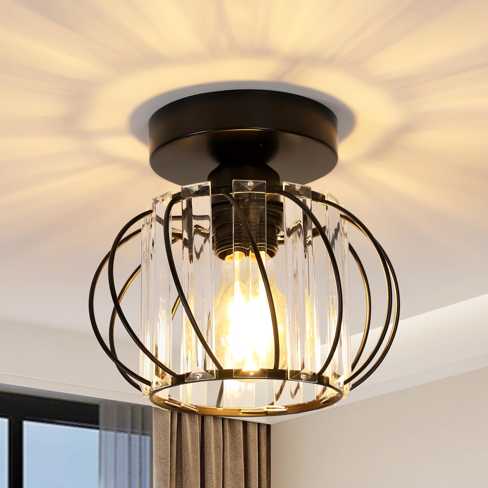 Plafonnier en Cristal Moderne E27 LED Plafonnier Mini Lustre en Cristal pour Cuisine Salle à Manger Chambre Couloir Entrée (noir) - 7