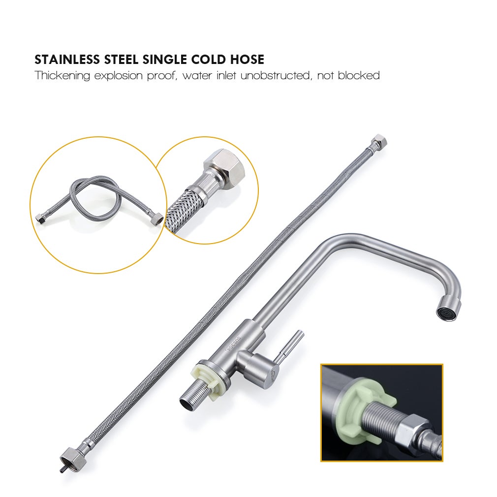 Auralum MAX Rubinetto da cucina ad acqua fredda, girevole a 360°, rubinetto per lavello ad acqua fredda leva singola, acciaio inossidabile-Spazzolato - 5