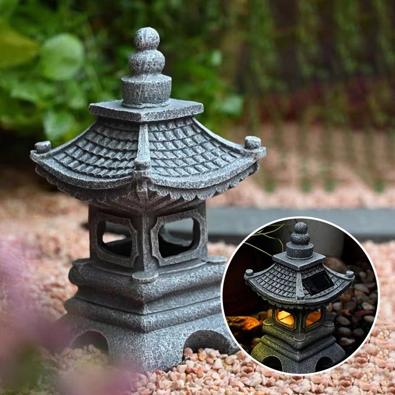 Chińska solarna lampa ogrodowa, ozdoby ogrodowe, statua z żywicy, rękodzieło, dekoracyjne oświetlenie krajobrazu, wieża z kamienia