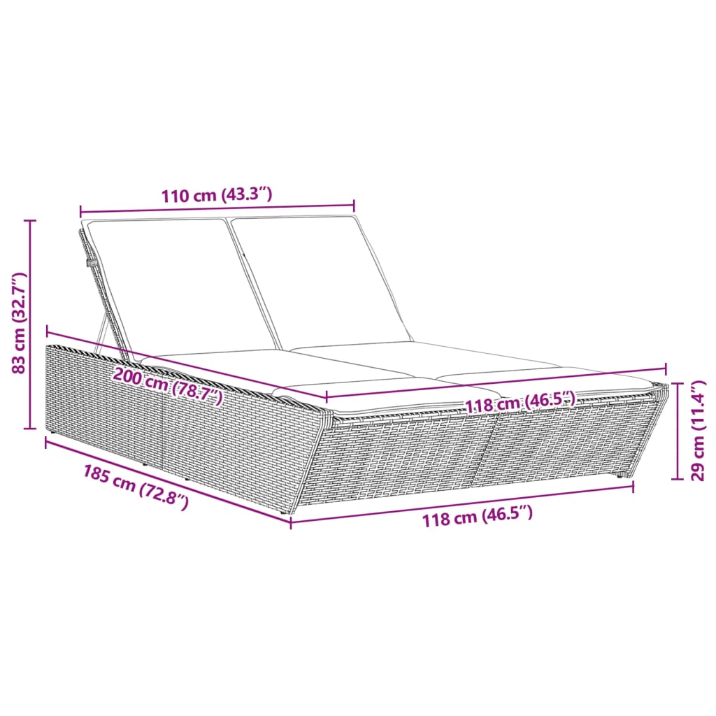 Chaise longue double avec coussins beige résine tressée vidaXL - 3