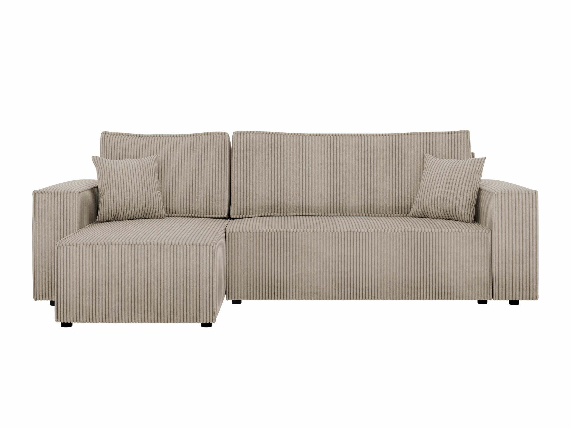 Sofá rinconero shelton 100, de color marrón claro, función de descanso, caja de ropa de cama, 244x145x82cm