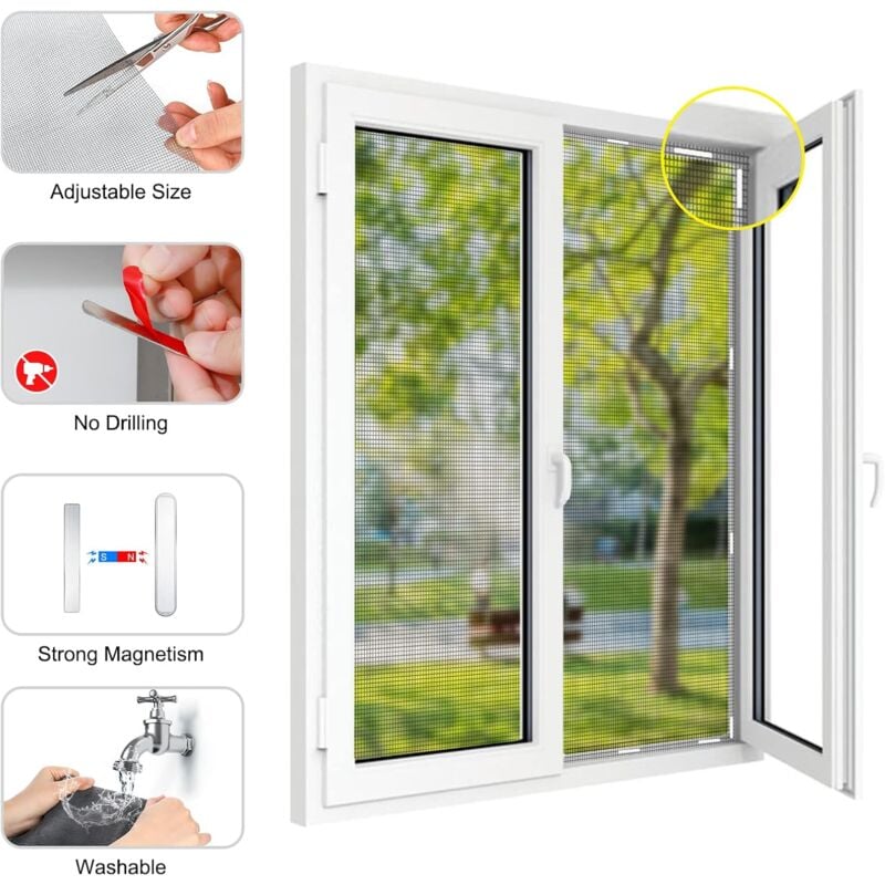 Blanc Moustiquaire Fenetre 95x145cm Avec Aimants Moustiquaire