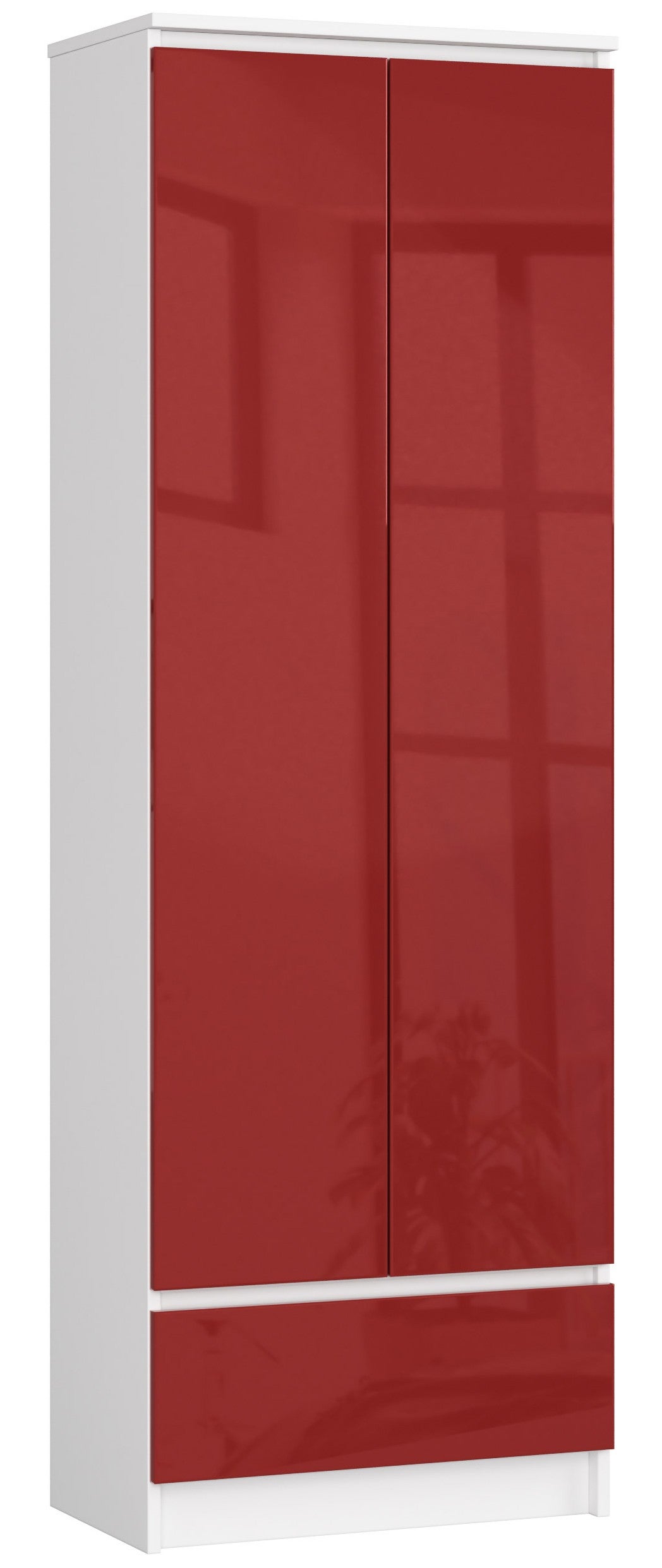Regał na książki: 1 szuflada, 2 drzwi, 4 półki, biały | połyskujący czerwony, 180 x 60 x 35 cm