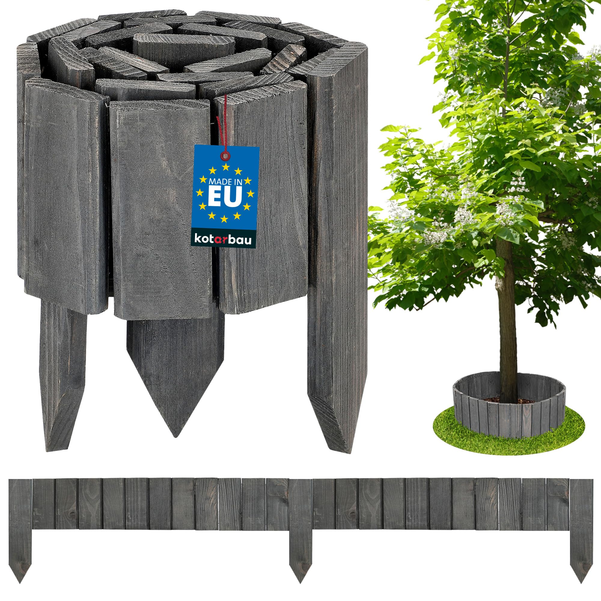 Obrzeże palisada ogrodowa płot drewniany trawnikowy wbijany antracyt 10x110 - KOTARBAU