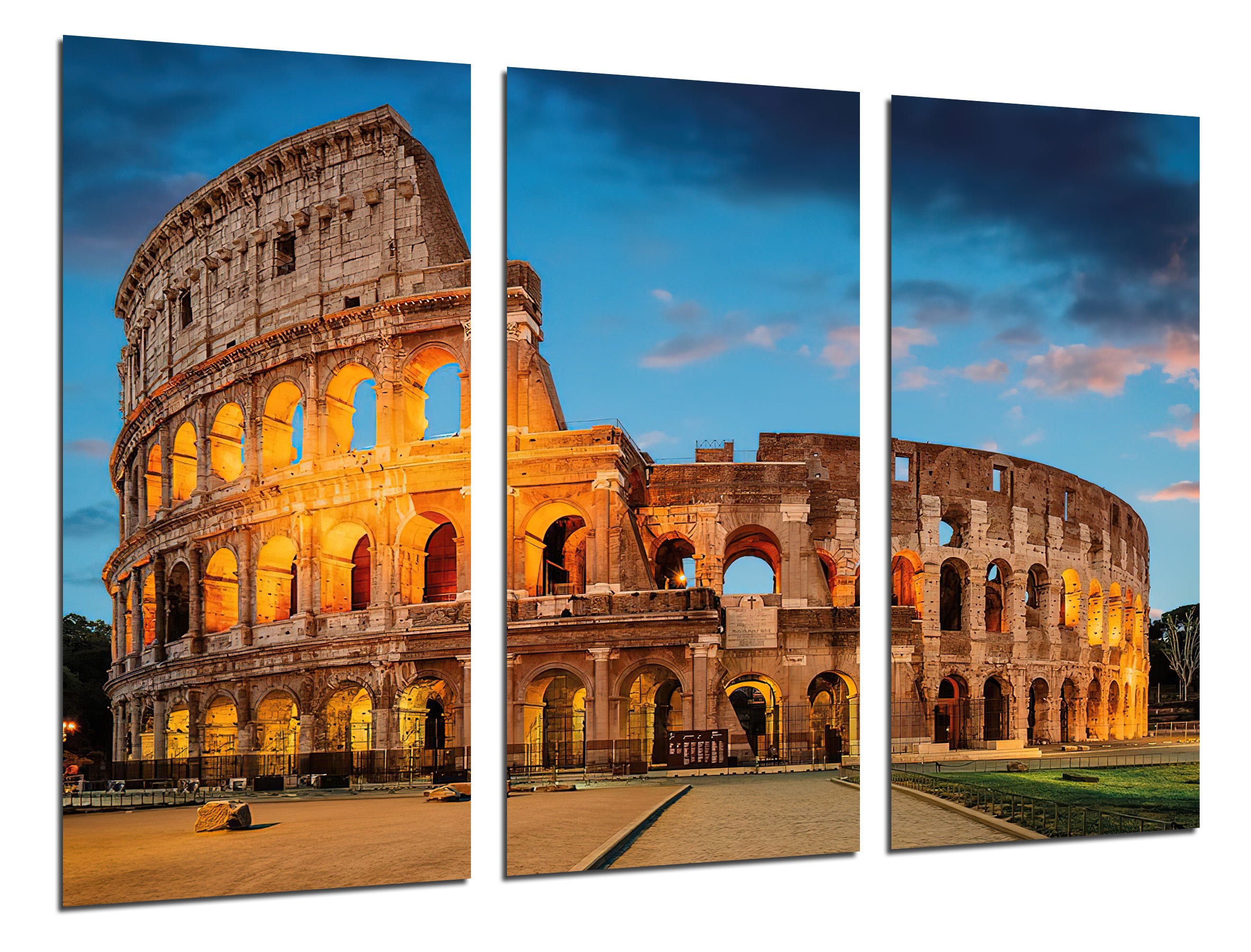 Set cuadros coliseo romano, roma, italia, 7 maravillas del mundo, impresión digital sobre madera