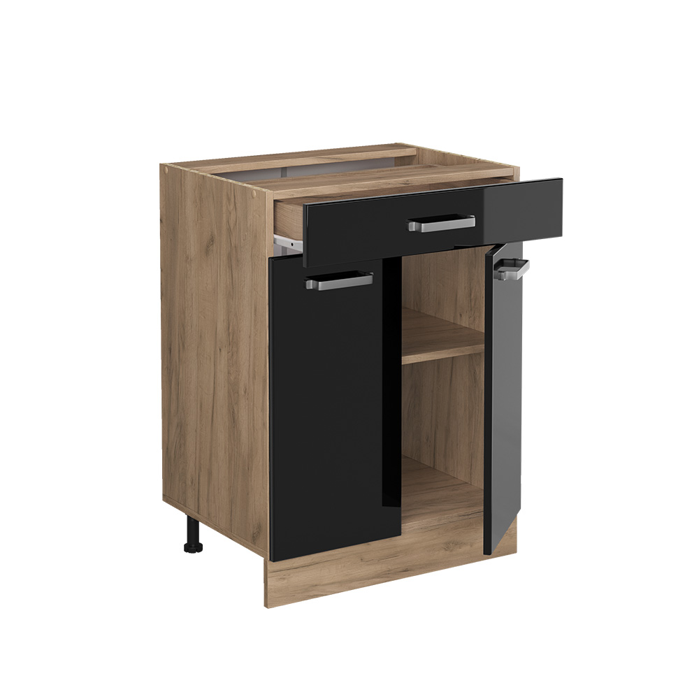 Vicco Meuble cuisine R-Line, Noir Haute brillance, 60cm avec tiroir, PT Chêne - 4