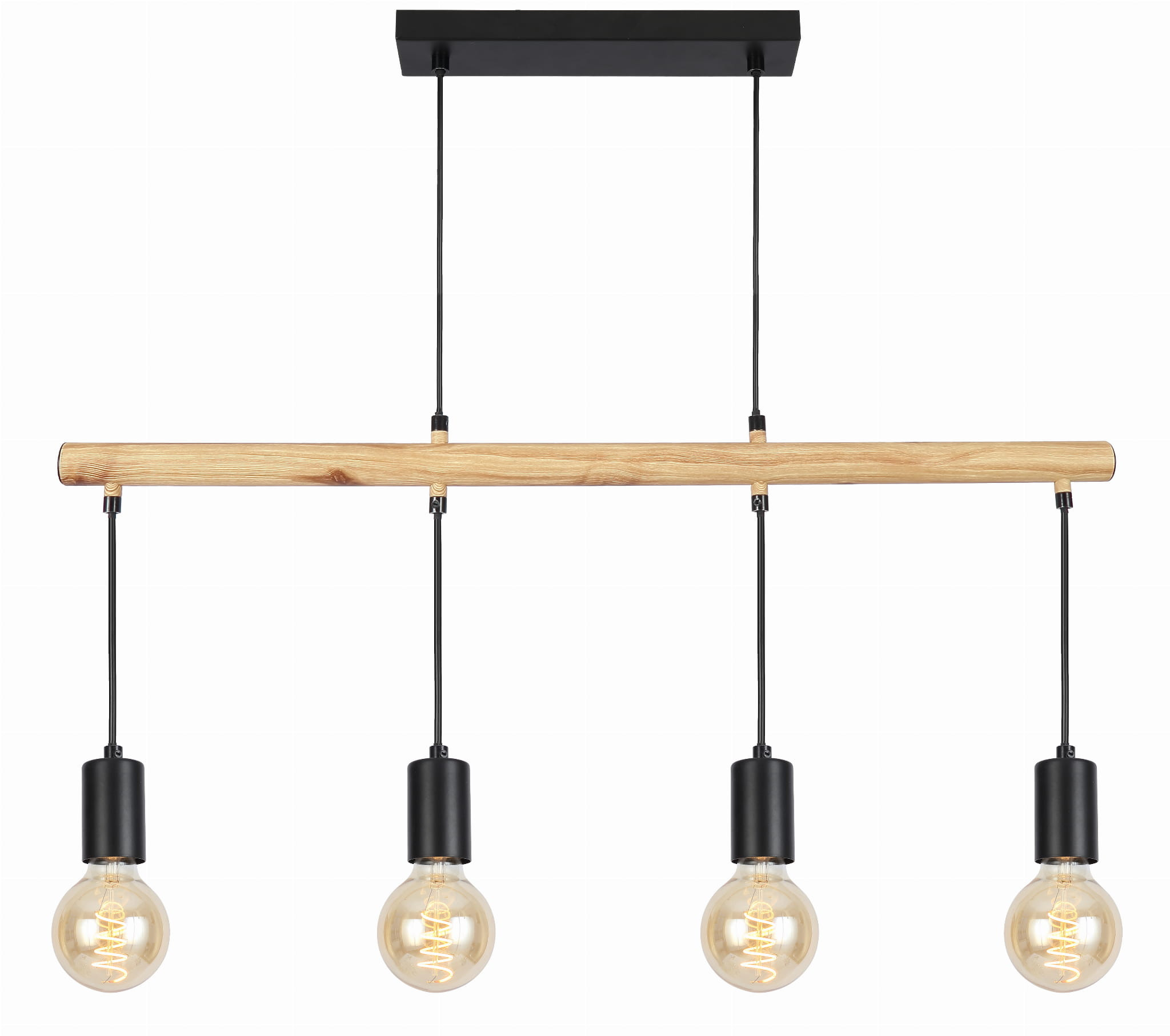 Lampa sufitowa wisząca Izzy czarna-jasne drewno 4xE27x60W wym: 120 x 81 x 6 cm metal Candellux
