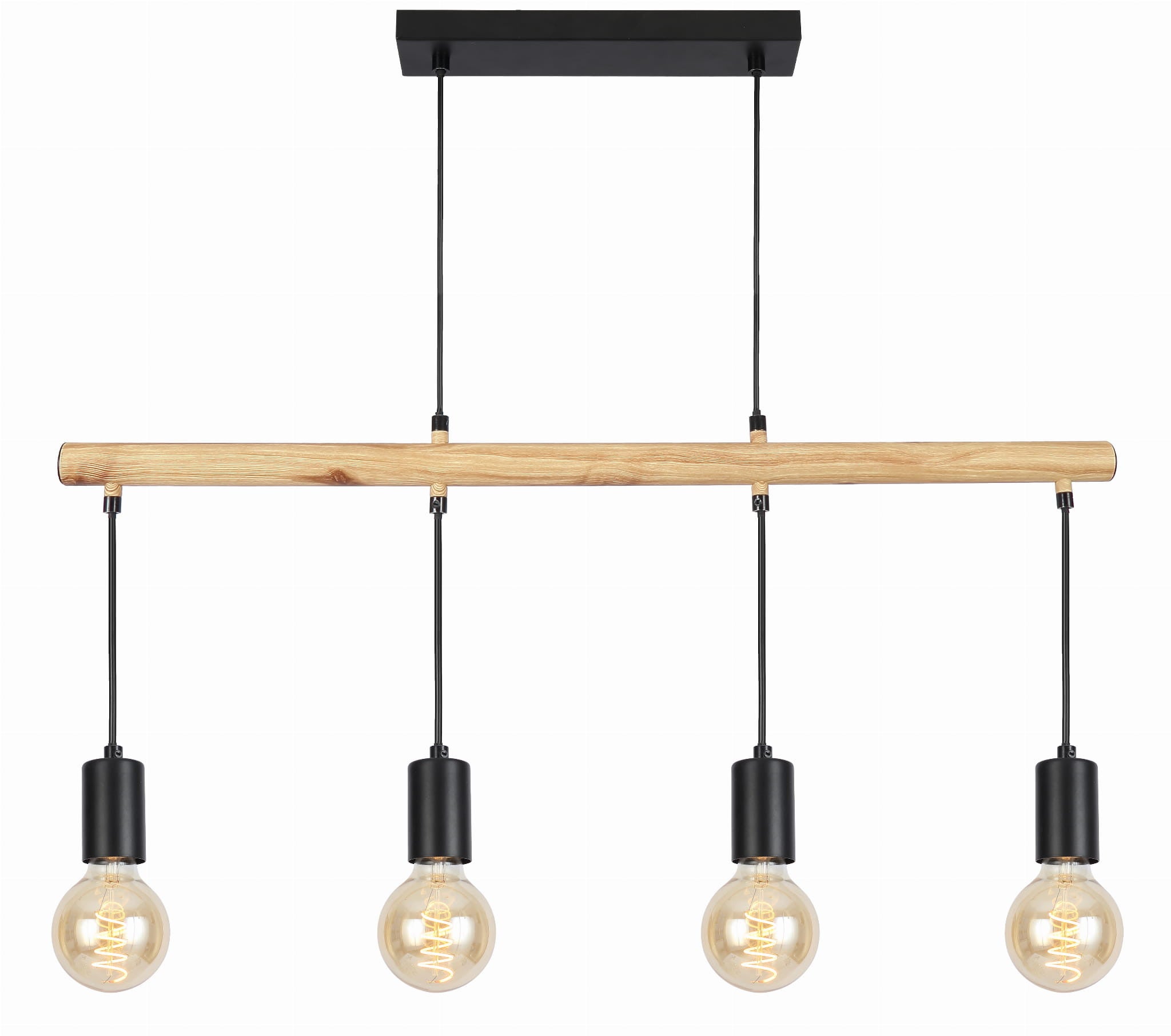 Lampa sufitowa wisząca Izzy czarna-jasne drewno 4xE27x60W wym: 120 x 81 x 6 cm metal Candellux