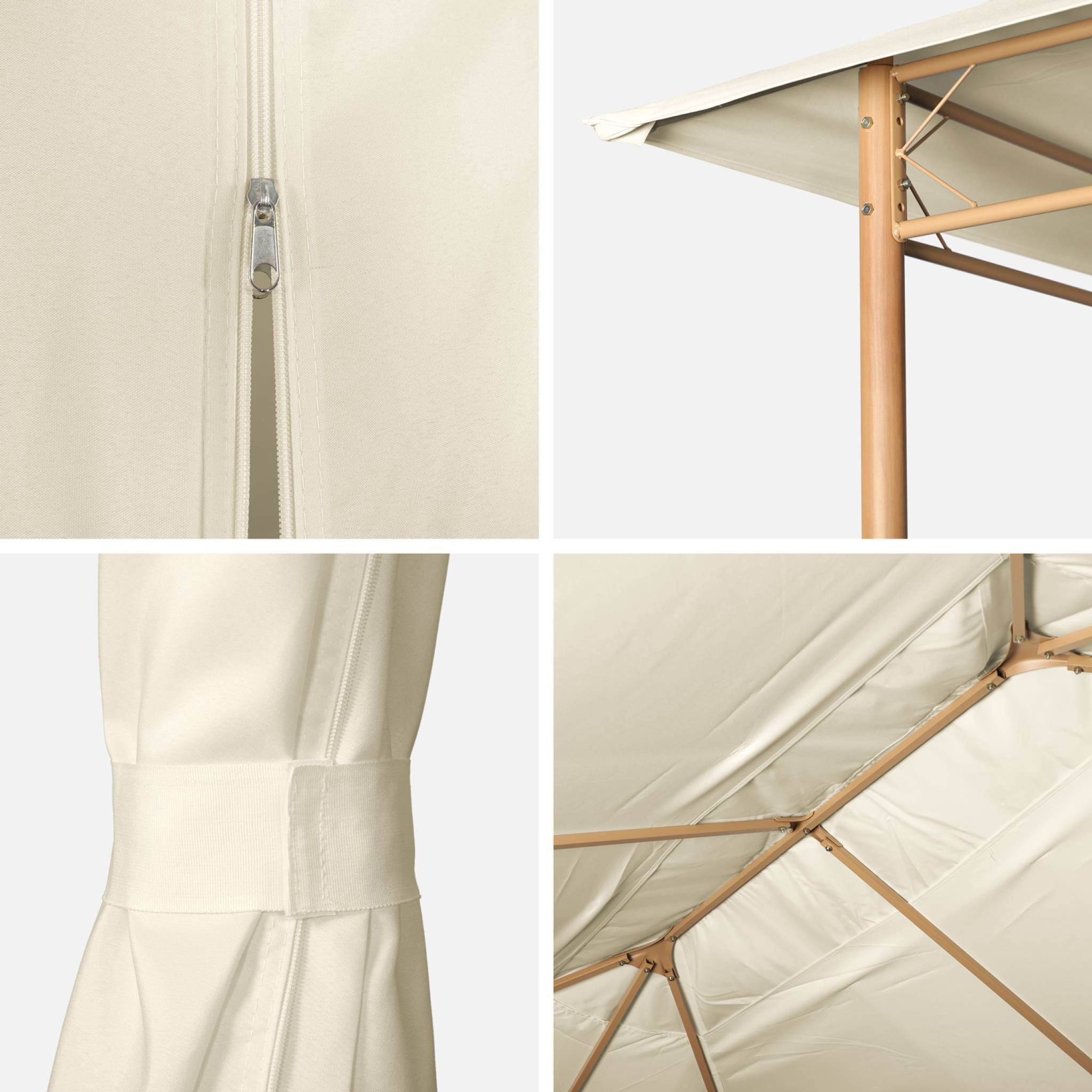 Tonnelle 3x4 m - Divio - Imitation bois. toile écru - Pergola avec rideaux. tente de jardin. barnum. chapiteau. réception - 5