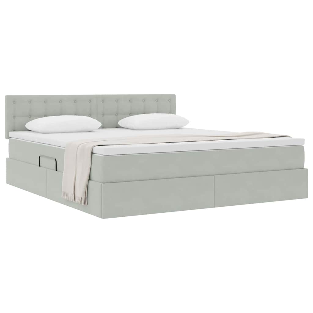 Lit de rangement avec matelas gris clair 160 x 200 cm velours - 3