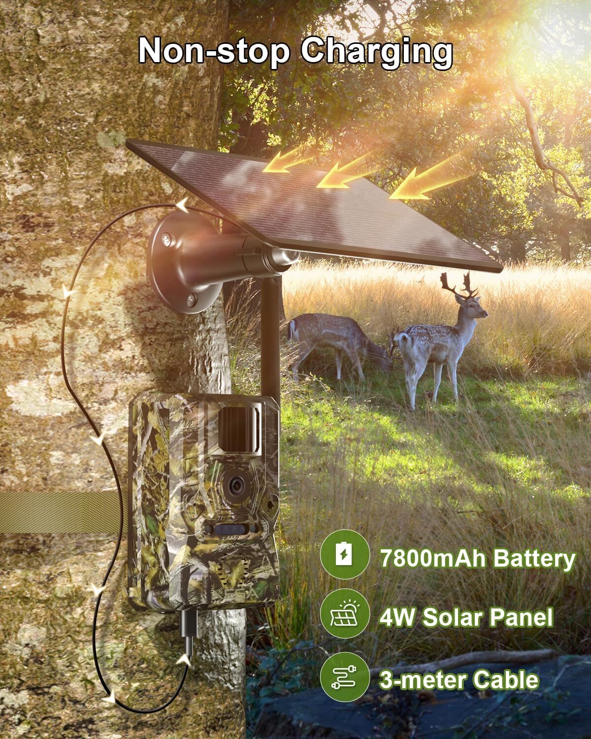 Xega 4G Caméra de Chasse Solaire HD 2K Surveillance Faune,Accès à Distance,Vision Nocturne Infrarouge,Batterie,Détection PIR,Alertes Instantanées - 3