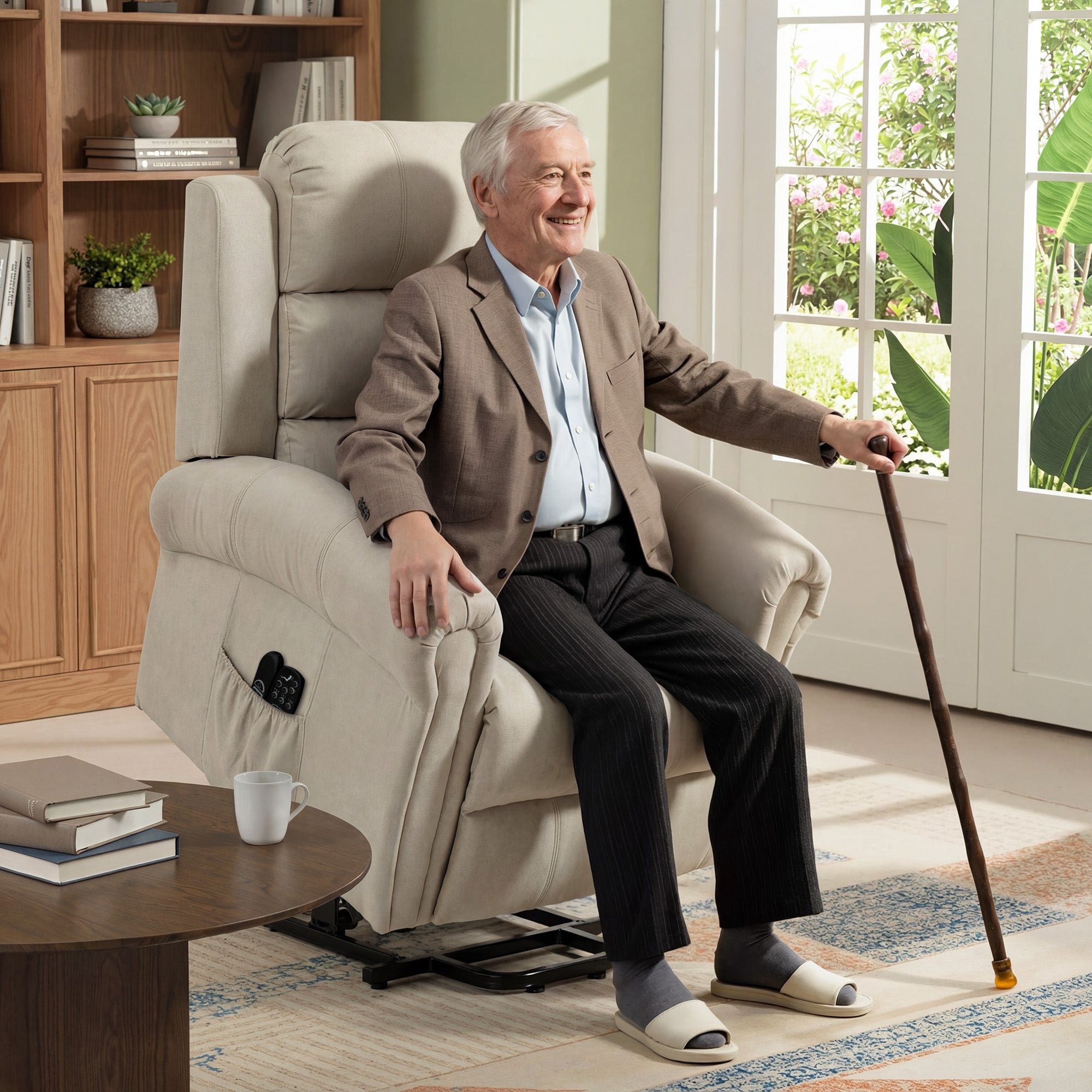 Fauteuil releveur électrique - HOMCOM - massage et chauffage, dossier inclinable, ports USB - tissu en lin - 87x87,5x108cm - beige - 2