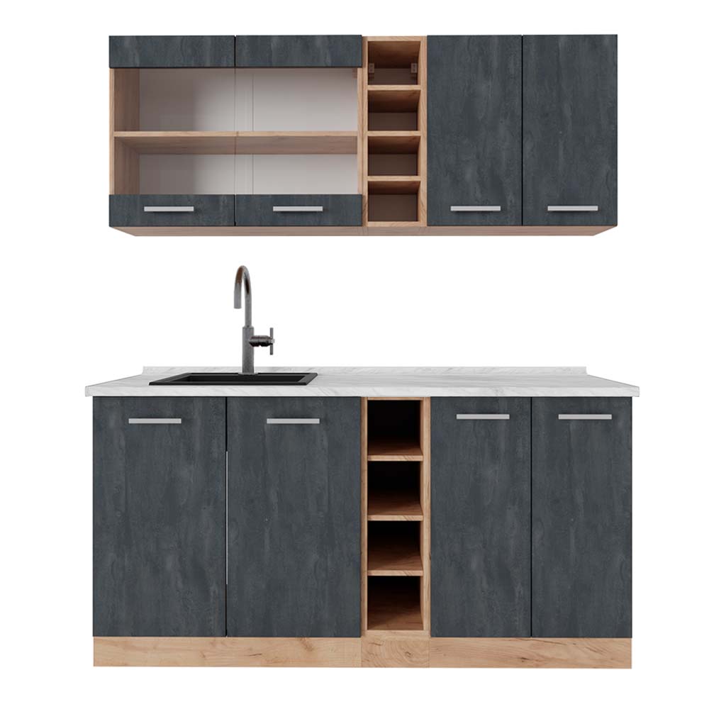 Vicco Pojedyncza kuchnia R-Line, Czarny beton/złoty dąb, 160 cm BP Marmur