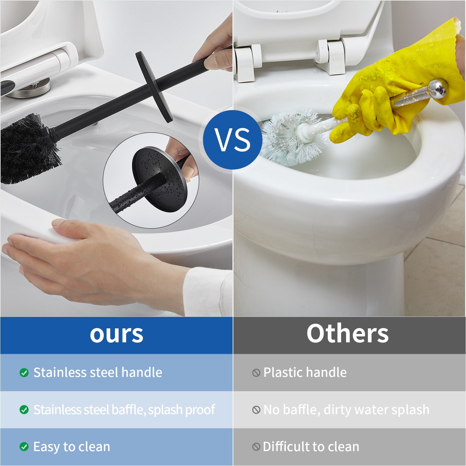 AuraLum Max Porte-balai WC NOIR Vertical Acier inoxydable 304 Traitement de surface brossé Manche extra long, Brosse de Toilette,EU Modèle - 8