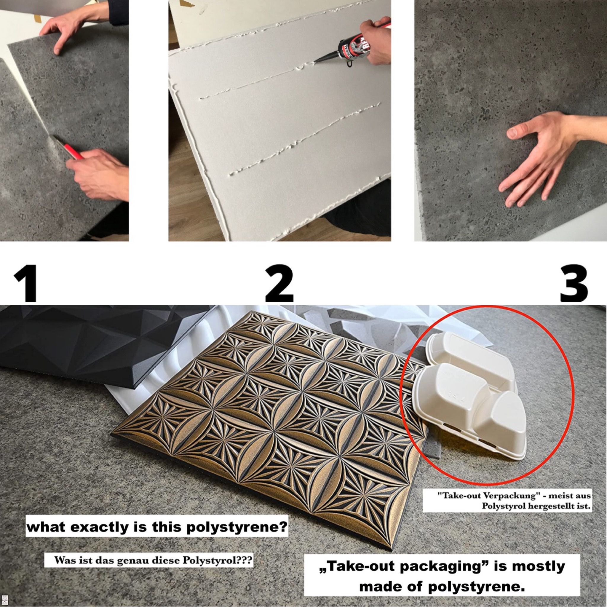 4m² -8 pièces panneaux aspect béton muraux de plafond décoration murale imitation béton ! Styrofoam - polystyrène XPS de 2 mm d'épaisseur ! 4314XL - 4