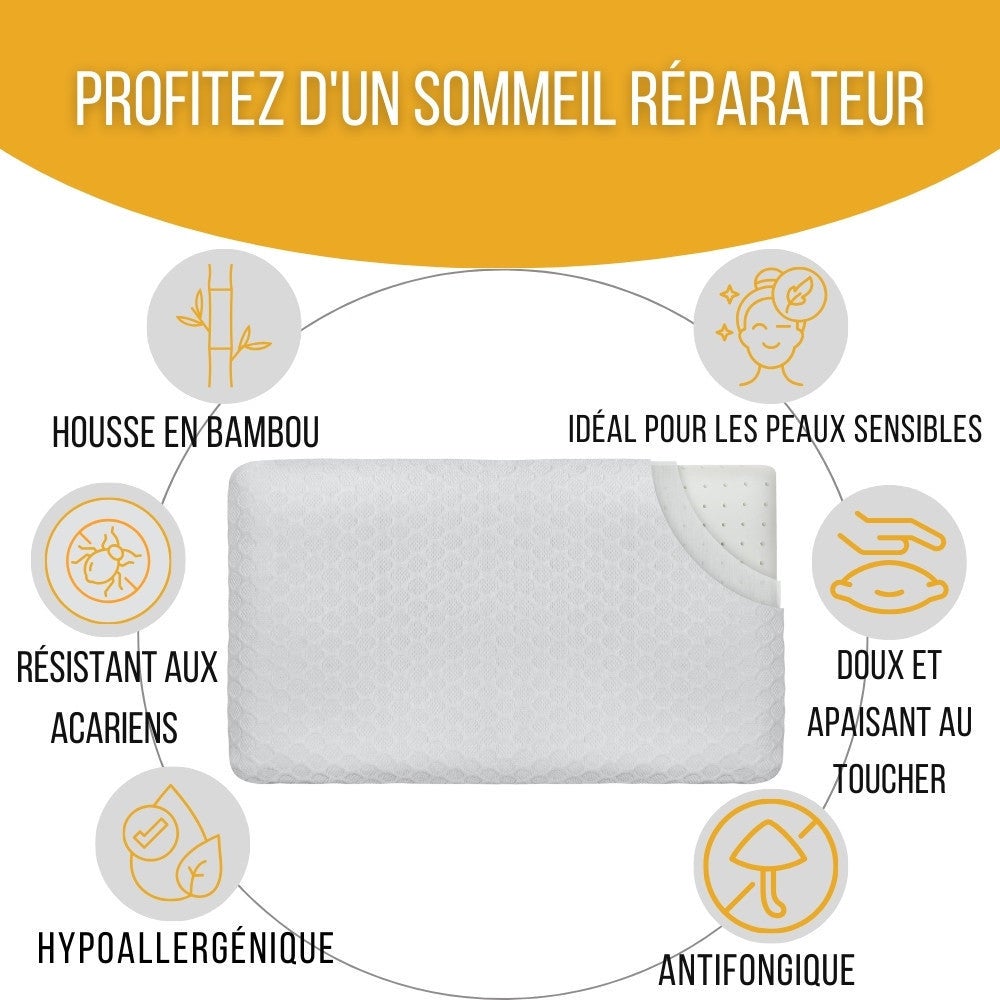 Oreiller EXTRA PLAT pour Personnes qui Dorment sur le Ventre S – 50x30x5,5 - Taie d'Oreiller en Bambou INPHYSIO - 4
