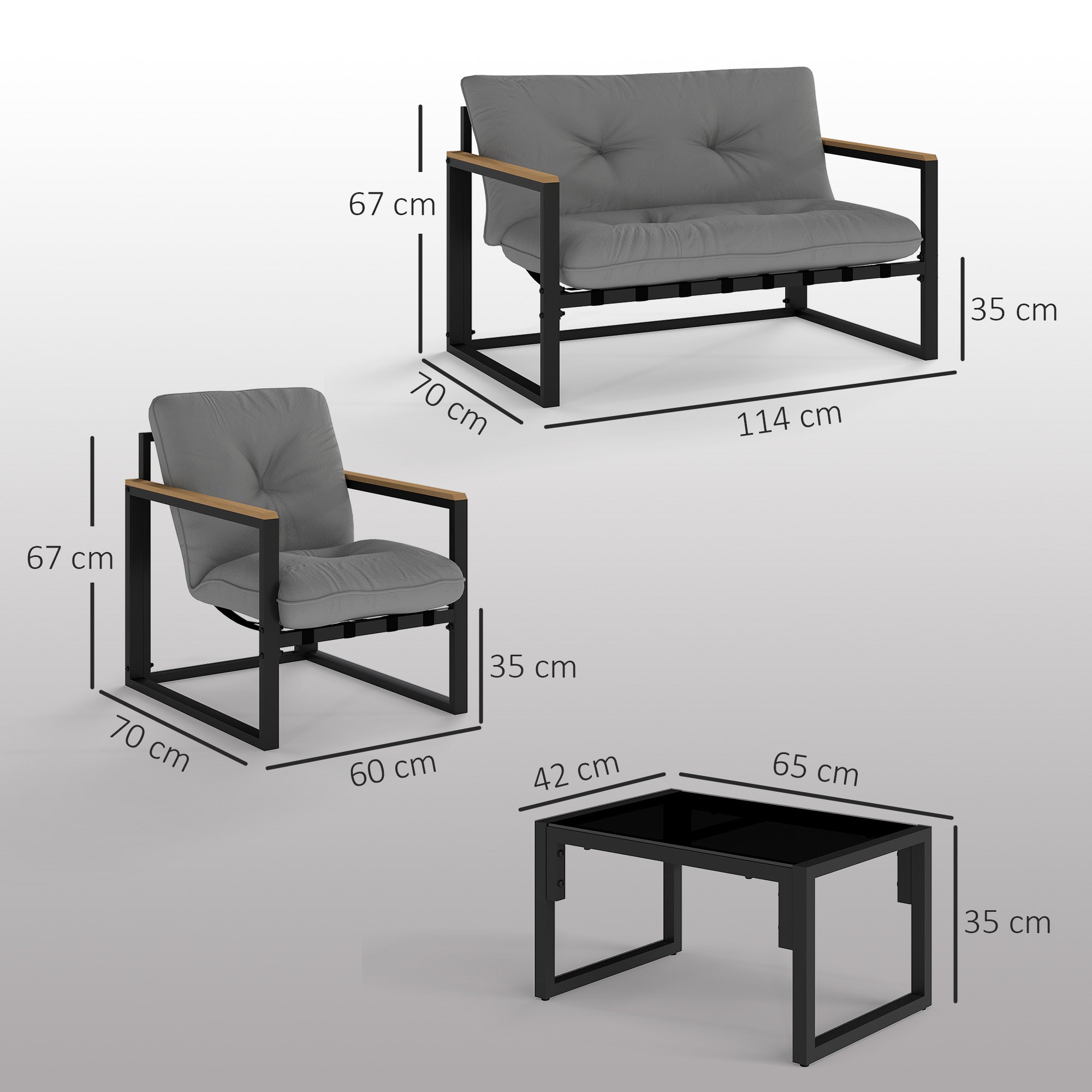 Conjunto de Móveis de Jardim Outsunny Aço e Poliéster Cinzento 114x70x67 cm 84G-666V00GY - 3
