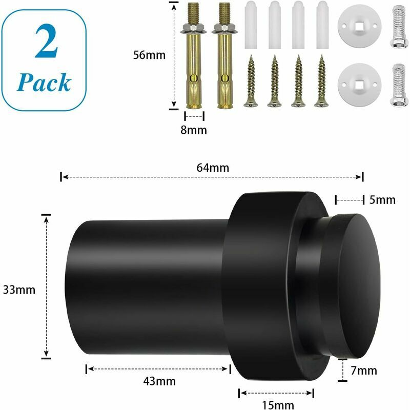 Lot de 2 butées de porte en acier inoxydable noir – Protection murale décorative en caoutchouc massif – Pour plinthes - 3