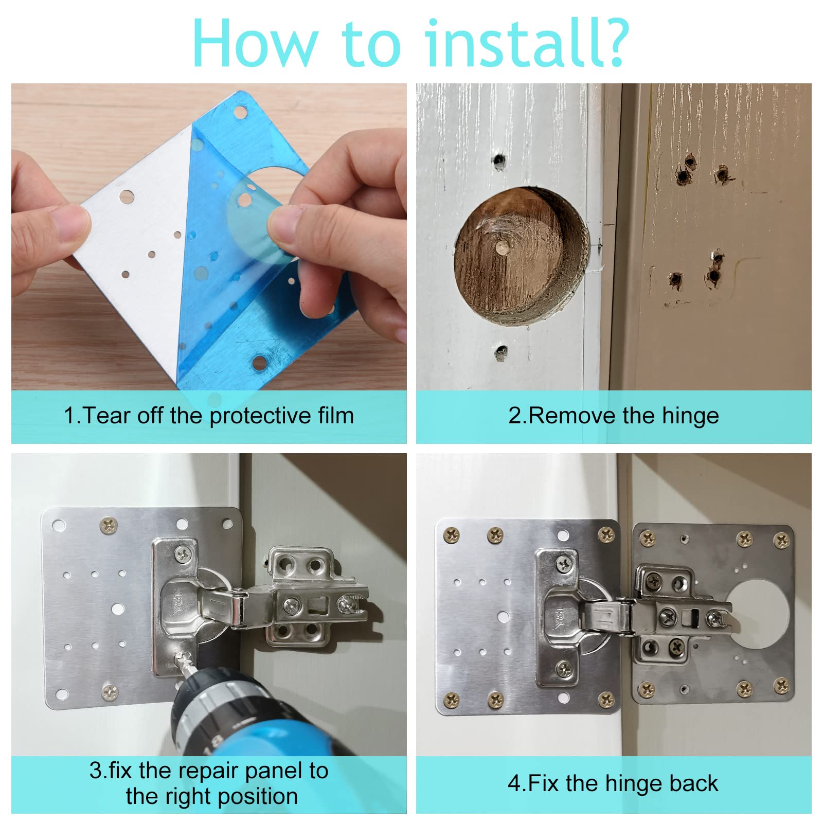 Plaque de réparation pour charnières de meubles 9x9 cm en acier inoxydable 2-pack - 5