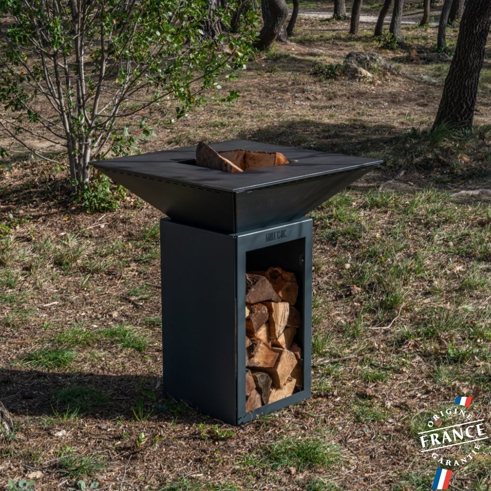 Brasero Cevenol Acier Bois Carre 74 Gris Anthracite Double Cuve - 2