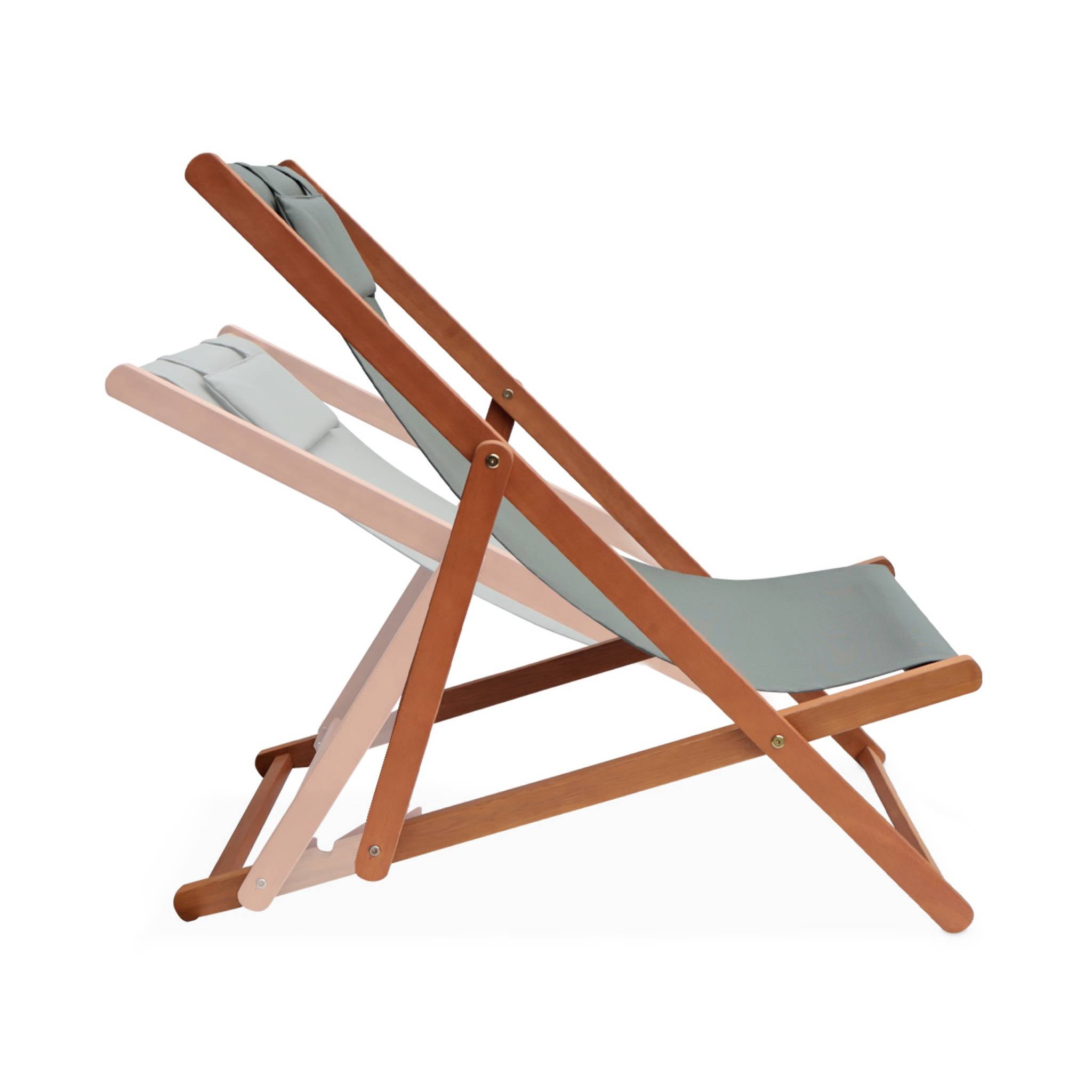 Chiliennes bois - Creus - 2 transats en bois d'Eucalyptus huilé avec coussin repose-tête savane CREUS - 5