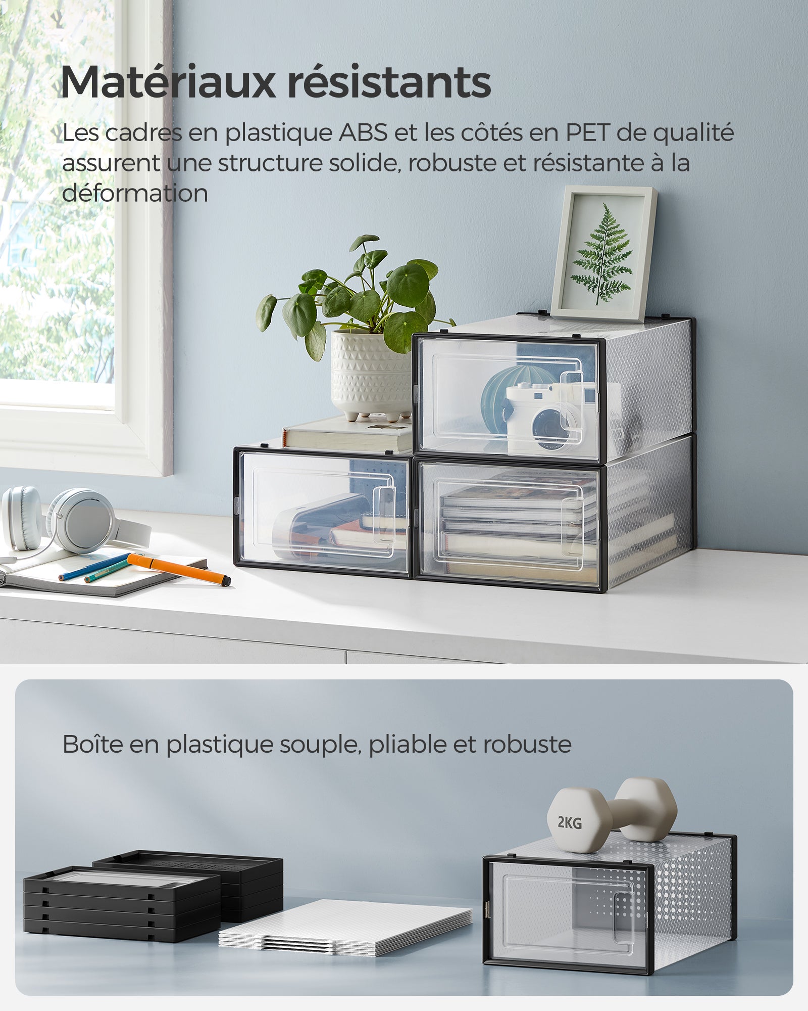 Meuble À Chaussures,lot De 18,pliable,pour Pointure Jusqu’à 42,transparent Et Noir - 6