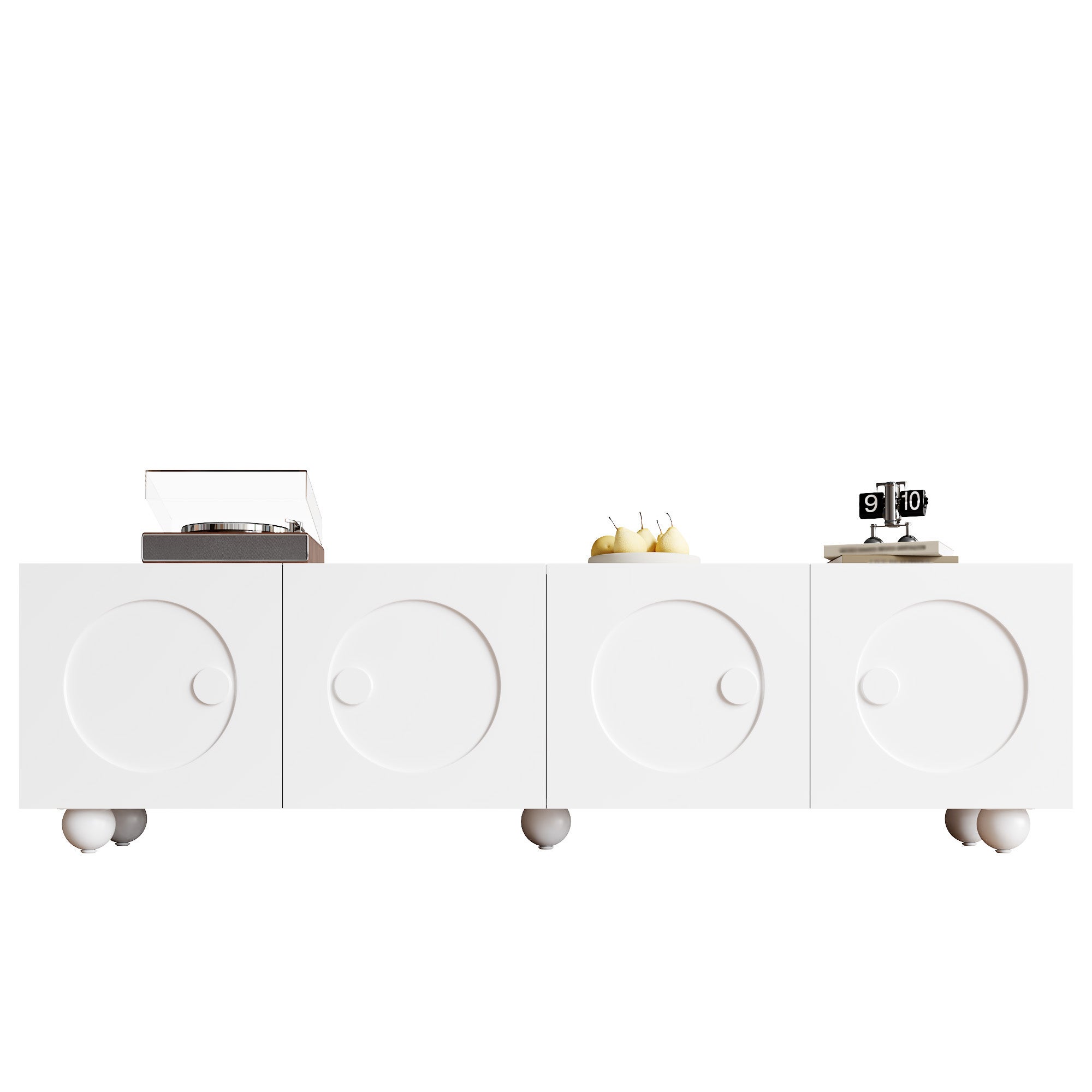 Nowoczesna szafka RTV z 4 drzwiami - 180,5 x 38 x 50 cm - Płyta wiórowa + MDF - Biała - 2