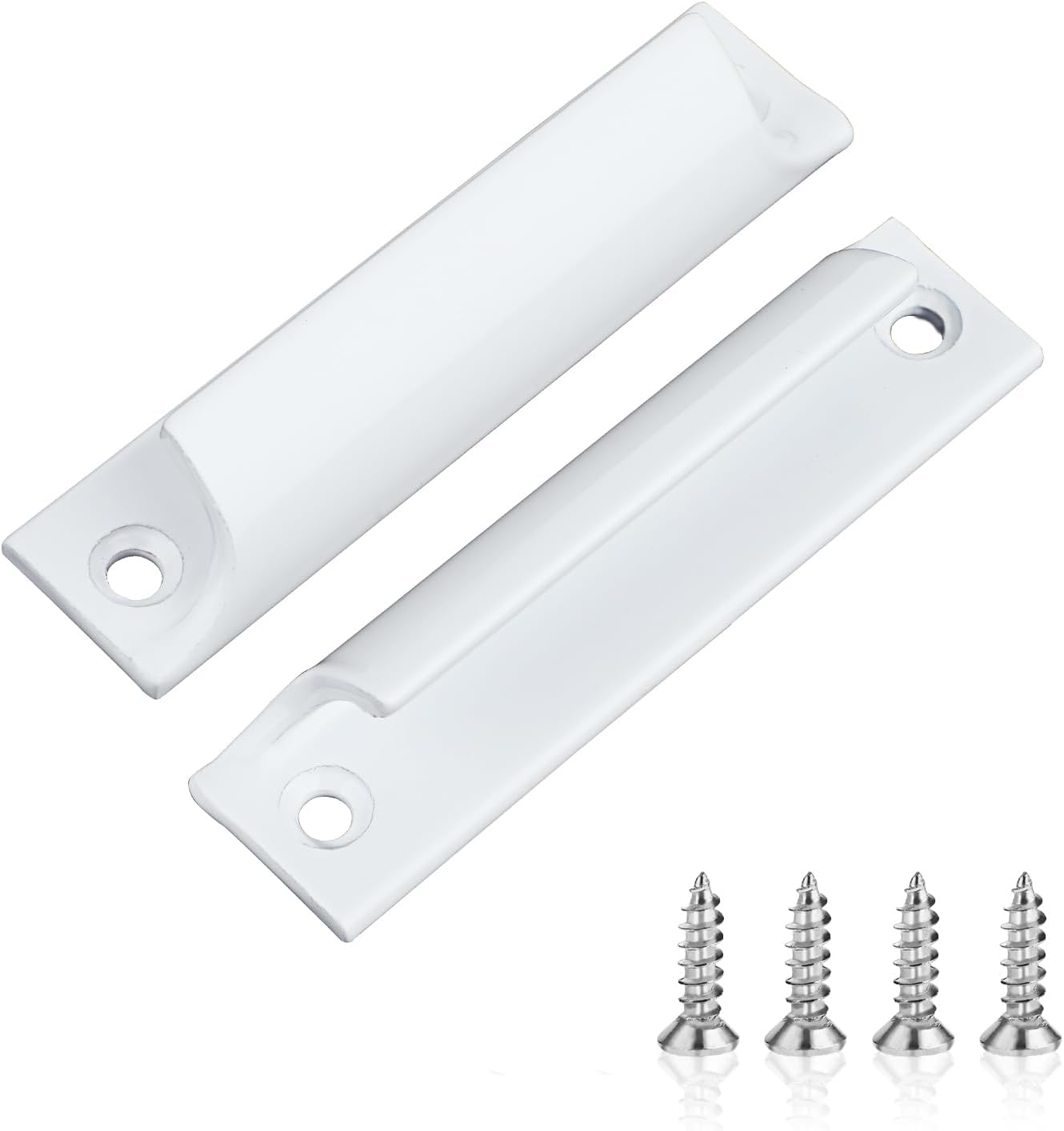 Zestaw 2 białych, aluminiowych klamek zewnętrznych do drzwi balkonowych ze śrubami ze stali nierdzewnej, odpowiednich do akcesoriów drzwi tarasowych.