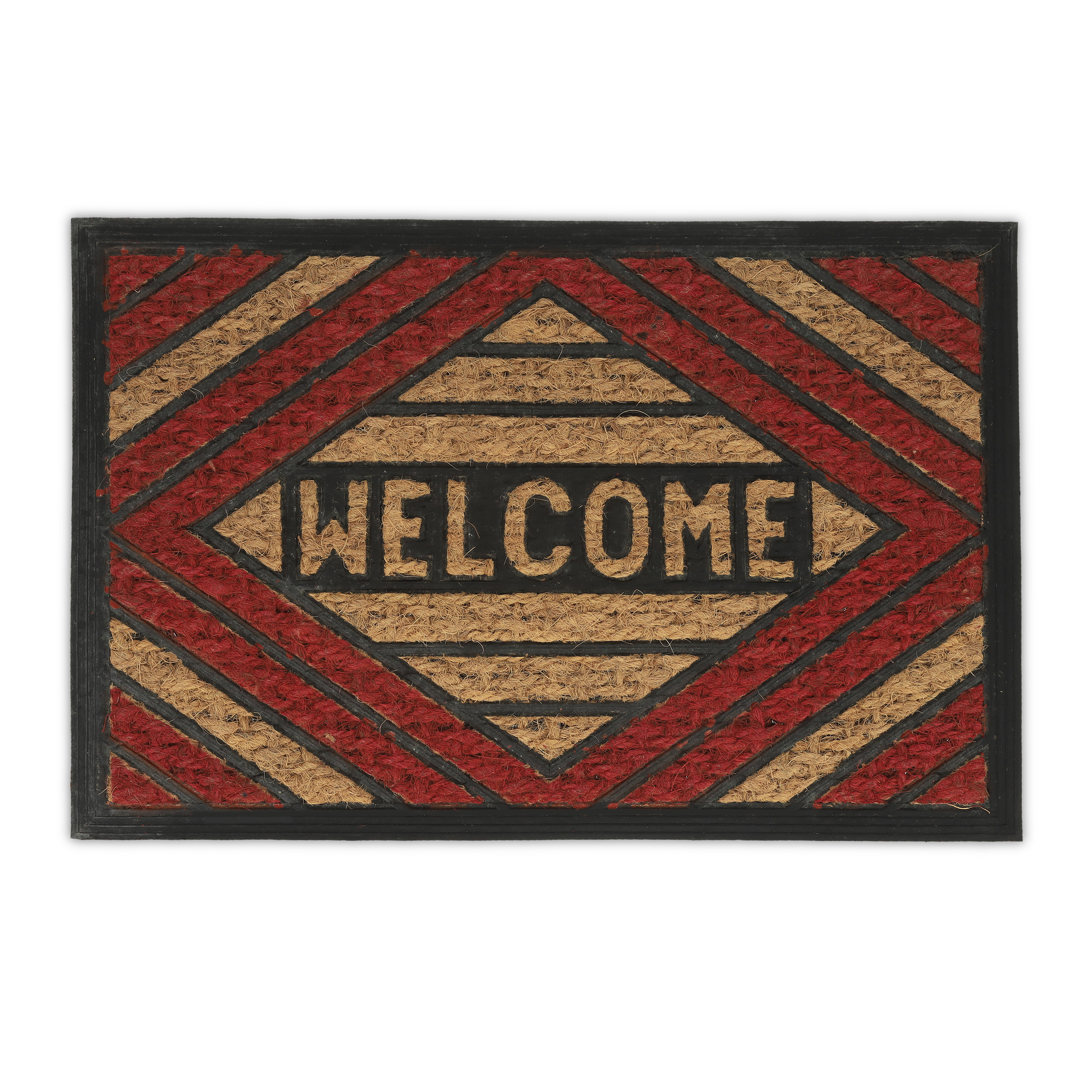 Relaxdays felpudo entrada casa, tapete puerta, mensaje welcome, coco, goma antideslizante, 60 x 40 cm, rojo y marrón