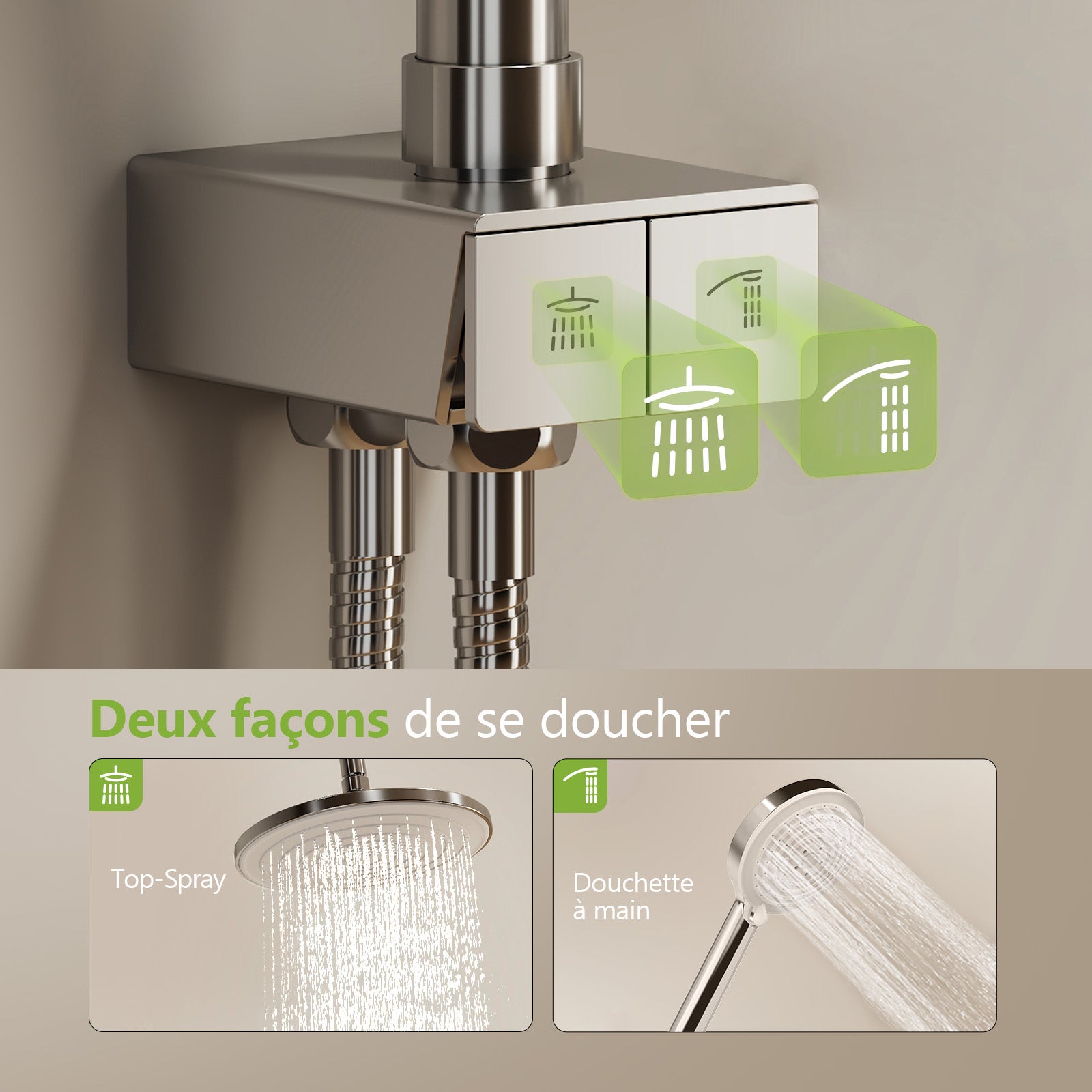 Colonne de Douche sans Mitigeur – Ensemble Complet avec Douchette, Tête Pluie 3 Jets et Tablette Rétractable – Chrome – Design Moderne - 2