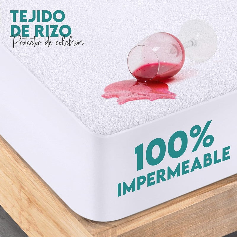 Protector de Colchón Rizo, Impermeable, Funda Colchón, Cubre Colchón Transpirable, Ajustable Elástico en el Contorno - Cama 150 x 190/200 + 30 CM - 3