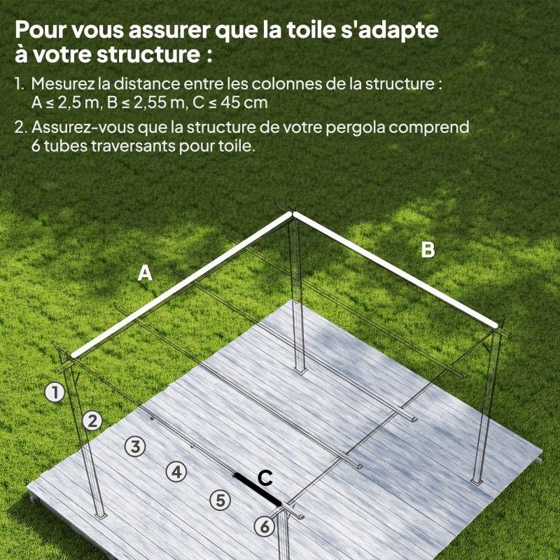 Auvent rétractable 3 x 3 mètres - auvent seul, dimensions 250 x 255 cm, beige - 3