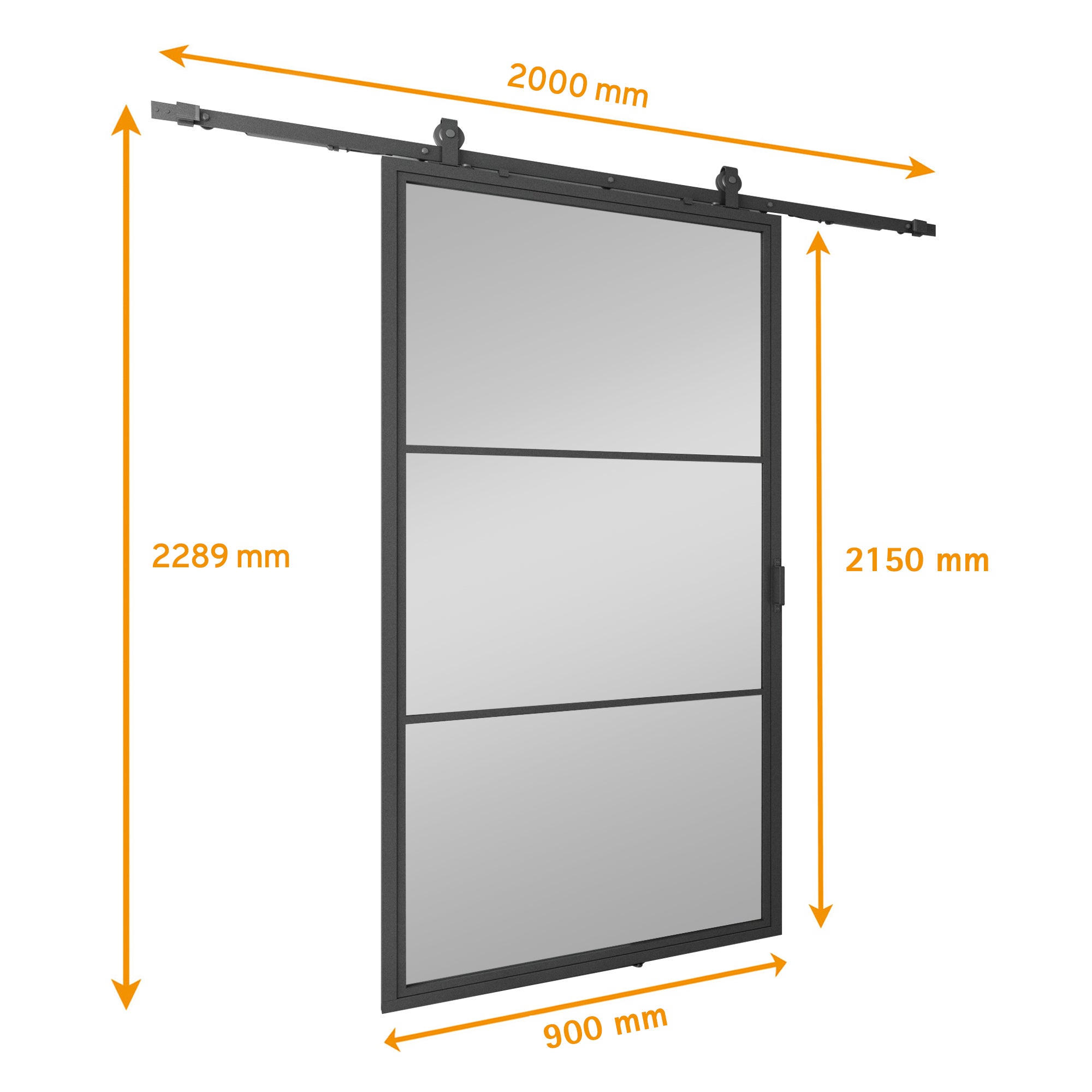Schulte porte coulissante en verre, 90x215cm, porte coulissante intérieure, vitrée, porte verrière anthracite Loftstyle noir RAL 9005-double softclose - 2